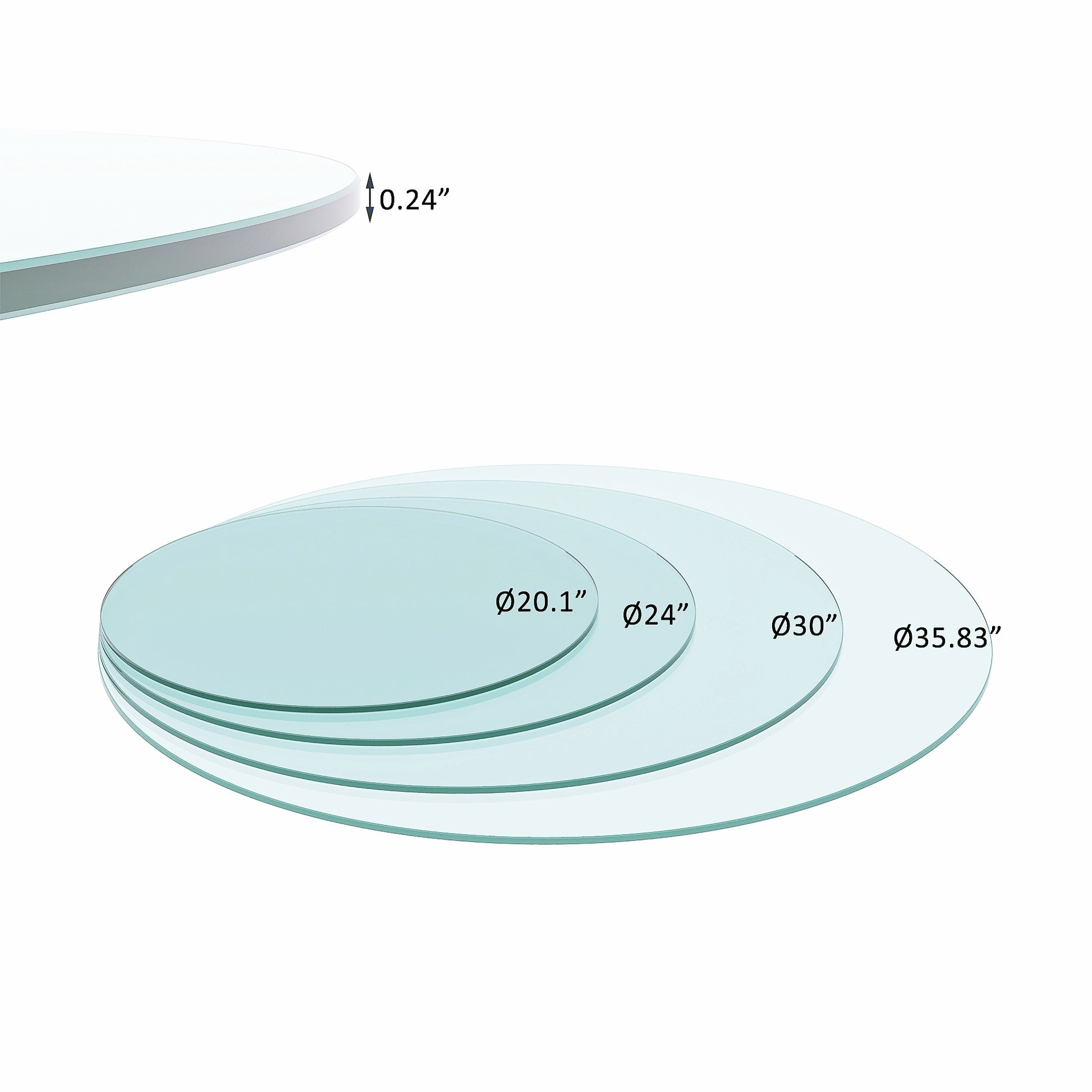 36" Inch Round Tempered Glass Table Top Clear Glass 1 4" Inch Thick Flat Polished Edge Transparent Glass
