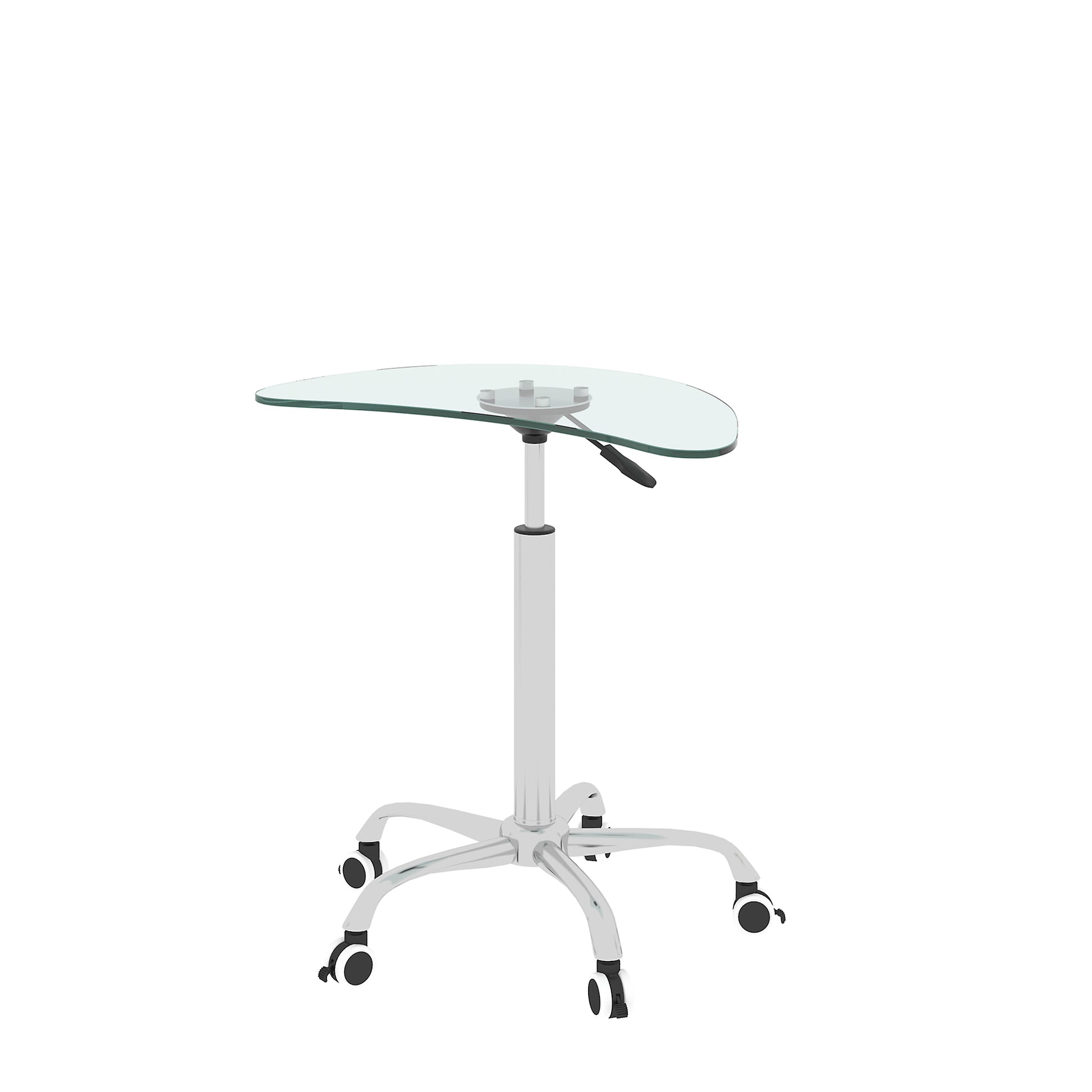 Adjustable Height Transparent Tempered Glass Table Desk Table With Lockable Wheels Adjustable Range 24.2 " 32.7 " Transparent Glass