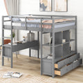 Full Size Loft Bed With Built In Desk With Two Drawers, And Storage Shelves And Drawers,Gray Old Sku: Gx000320Aae Box Spring Not Required Full Gray Wood Bedroom Pine