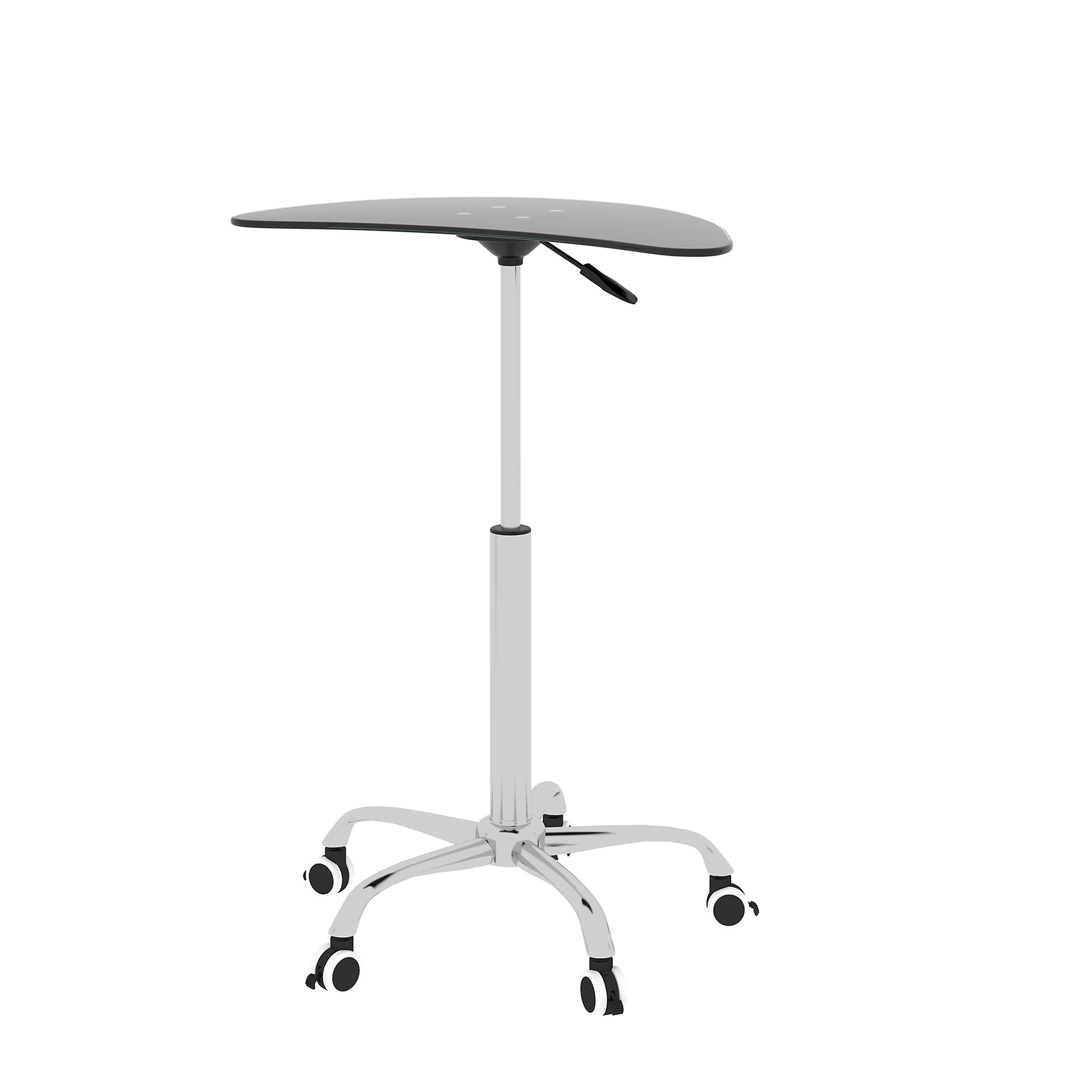 Adjustable Height Black Tempered Glass Table Desk Table With Lockable Wheels Adjustable Range 24.2 " 32.7 " Transparent Glass