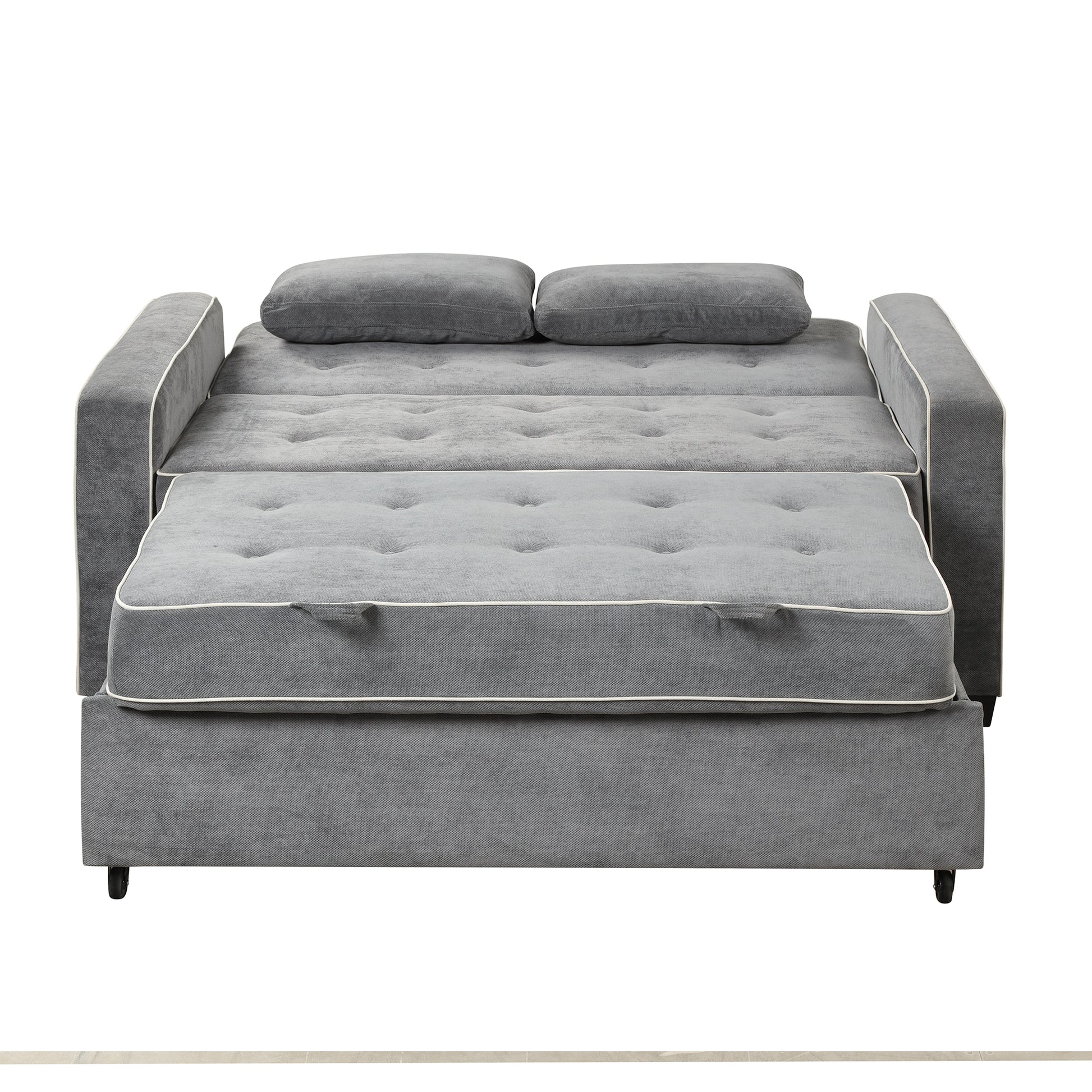 66.5" Linen Upholstered Sleeper Bed, Pull Out Sofa Bed Couch Attached Two Throw Pillows, Dual Usb Charging Port And Adjustable Backrest For Living Room Space, Charcoal Gray Charcoal Grey Foam Linen 2 Seat