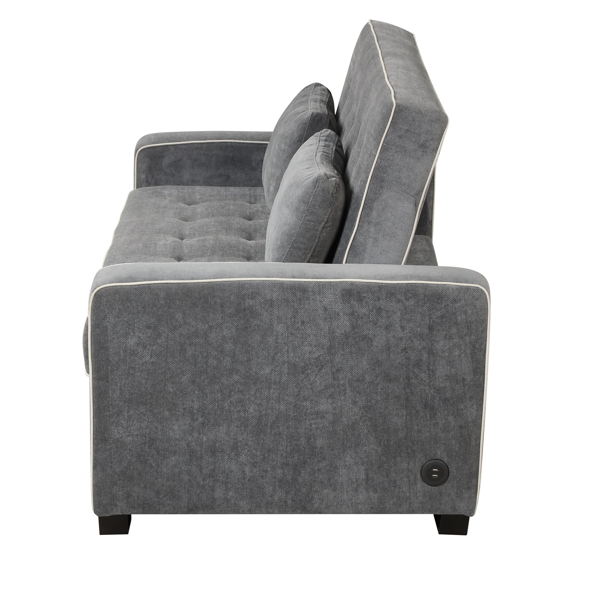 66.5" Linen Upholstered Sleeper Bed, Pull Out Sofa Bed Couch Attached Two Throw Pillows, Dual Usb Charging Port And Adjustable Backrest For Living Room Space, Charcoal Gray Charcoal Grey Foam Linen 2 Seat