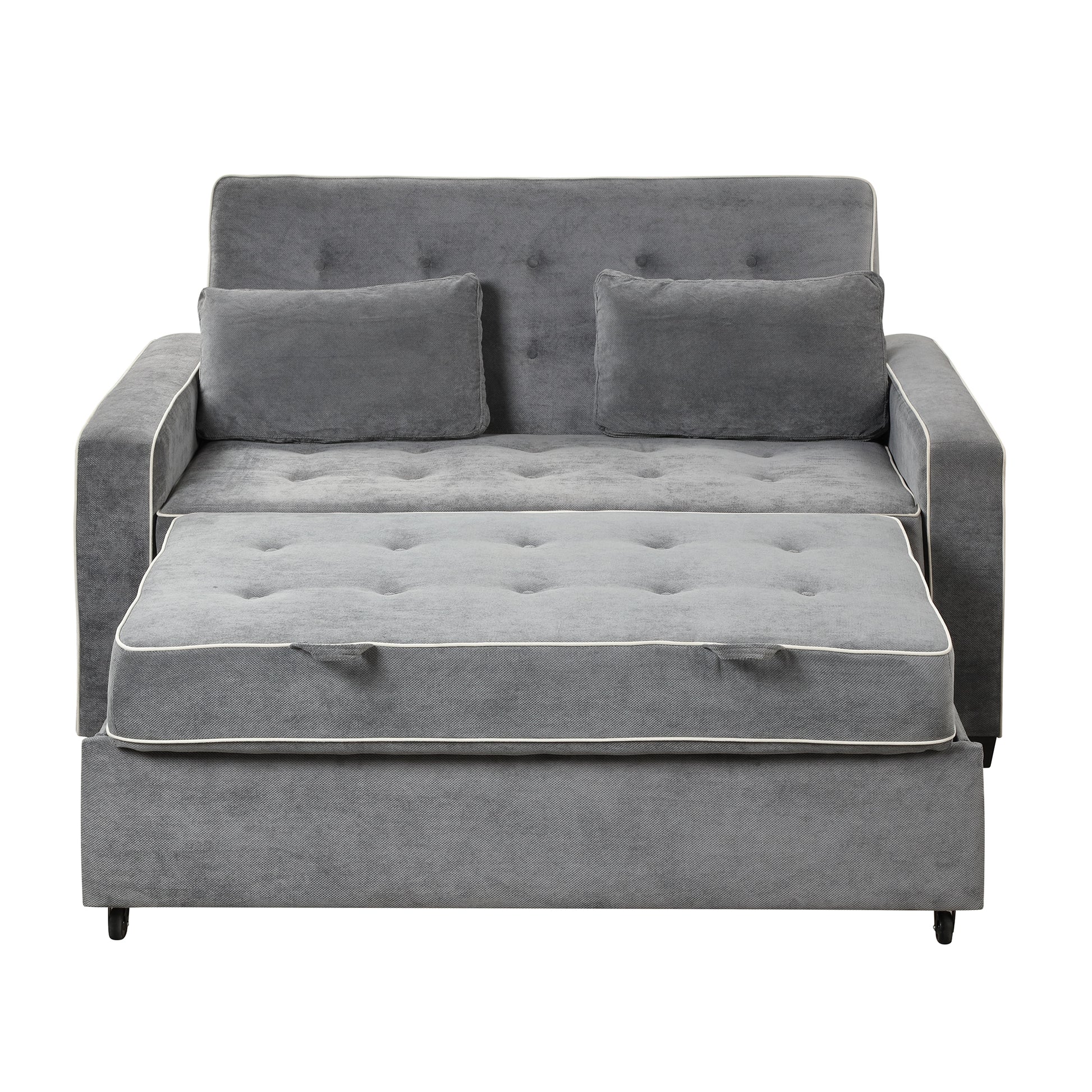 66.5" Linen Upholstered Sleeper Bed, Pull Out Sofa Bed Couch Attached Two Throw Pillows, Dual Usb Charging Port And Adjustable Backrest For Living Room Space, Charcoal Gray Charcoal Grey Foam Linen 2 Seat