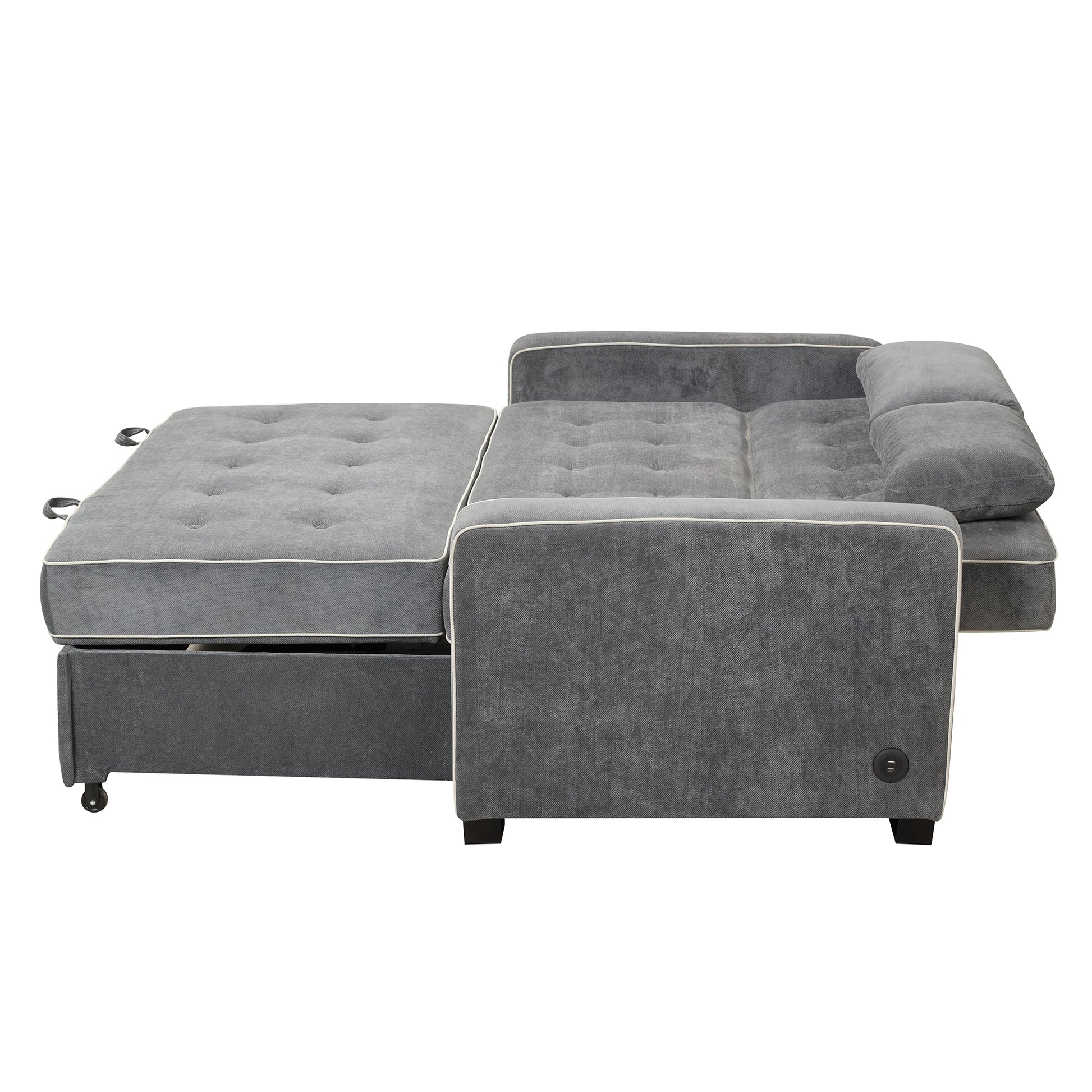 66.5" Linen Upholstered Sleeper Bed, Pull Out Sofa Bed Couch Attached Two Throw Pillows, Dual Usb Charging Port And Adjustable Backrest For Living Room Space, Charcoal Gray Charcoal Grey Foam Linen 2 Seat