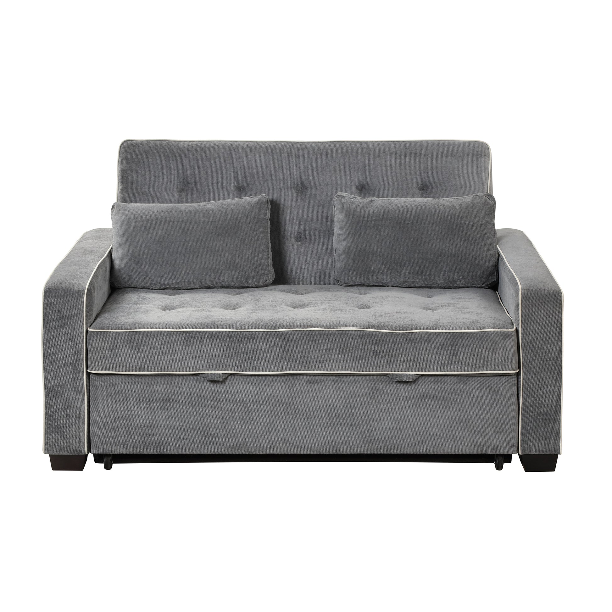 66.5" Linen Upholstered Sleeper Bed, Pull Out Sofa Bed Couch Attached Two Throw Pillows, Dual Usb Charging Port And Adjustable Backrest For Living Room Space, Charcoal Gray Charcoal Grey Foam Linen 2 Seat