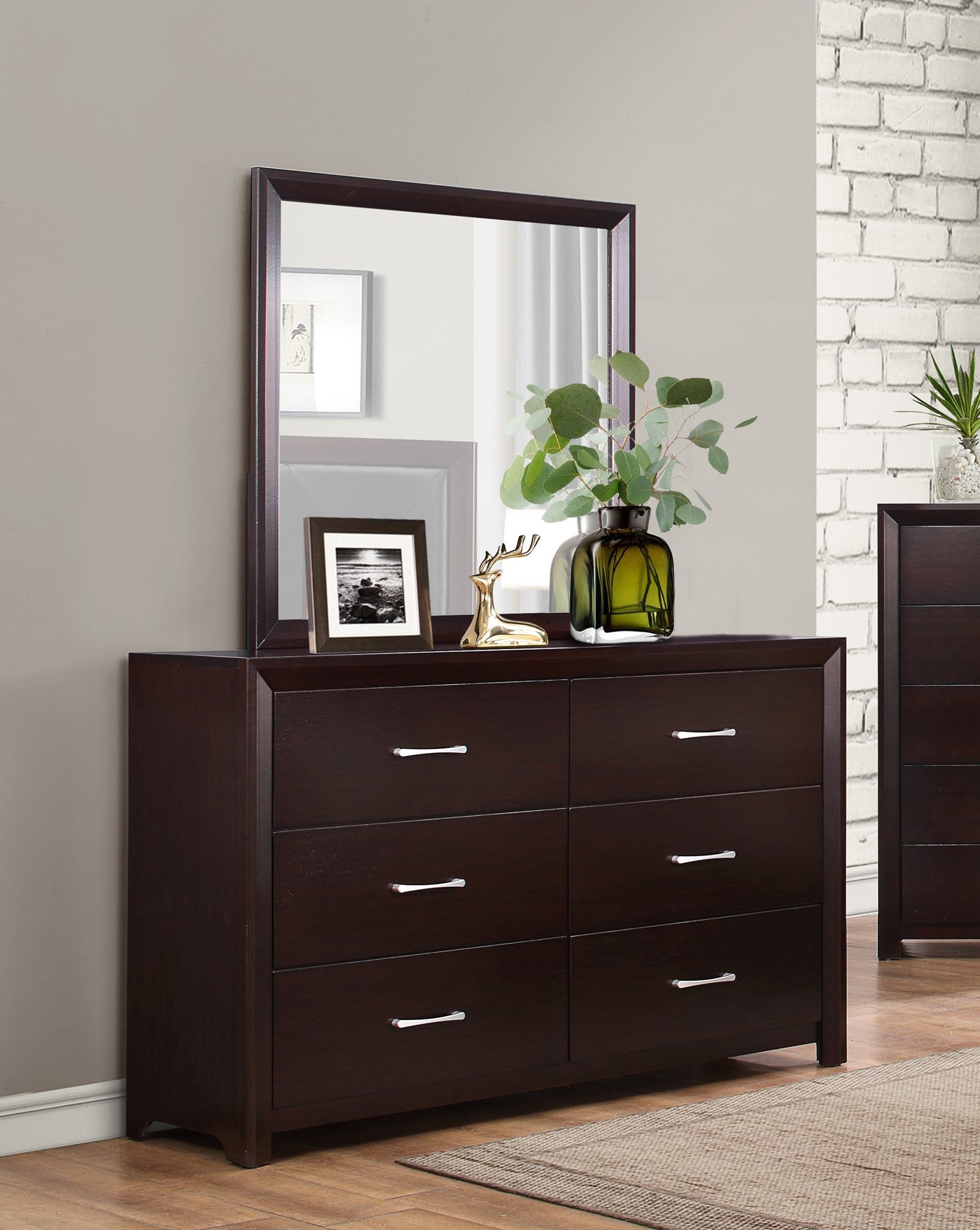 Espresso Finish 1Pc Dresser Of 6X Drawers Silver Tone Bar Pulls Contemporary Design Bedroom Furniture Espresso 5 Drawers & Above Bedroom Contemporary Wood