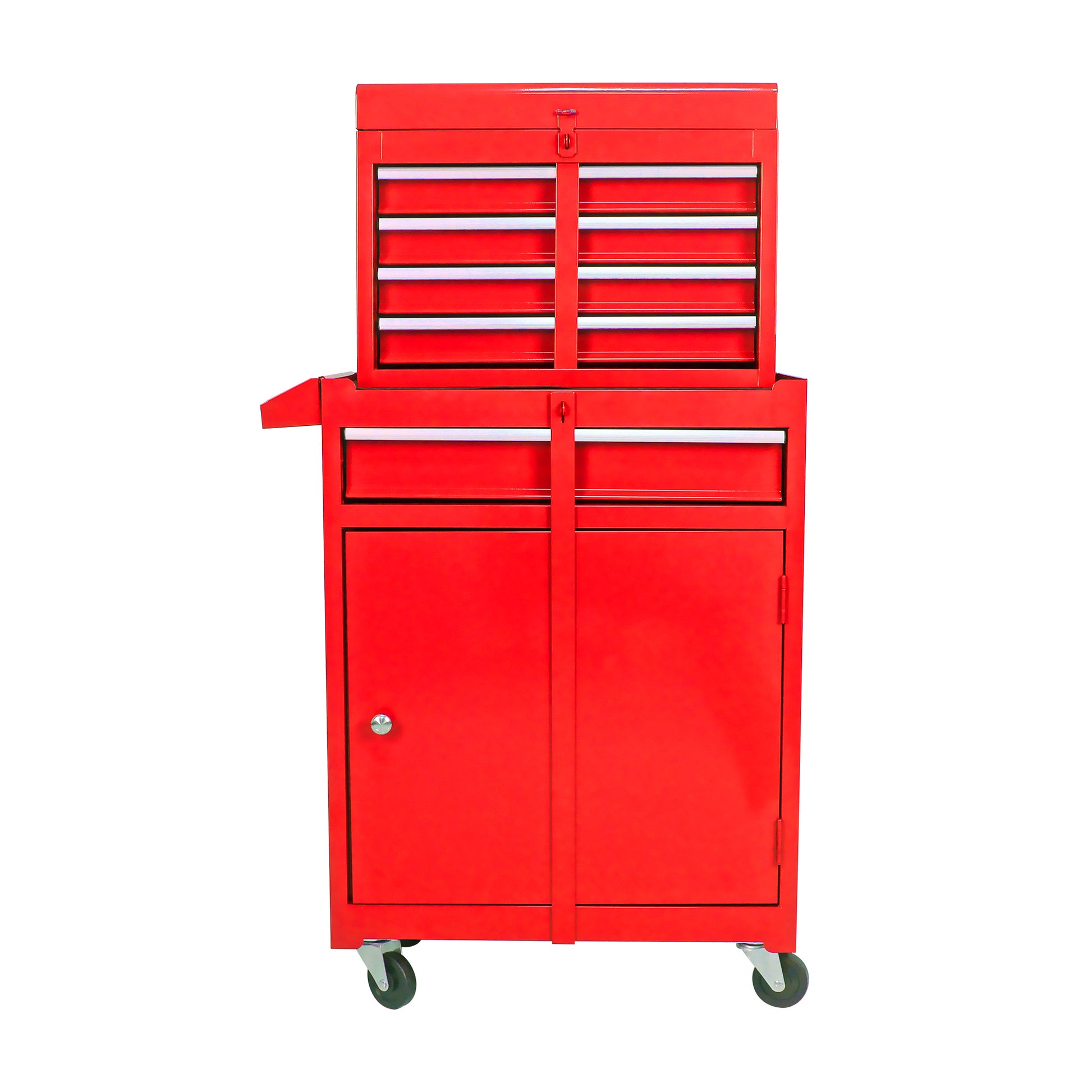 Detachable 5 Drawer Tool Chest With Bottom Cabinet And One Adjustable Shelf Red Red Metal