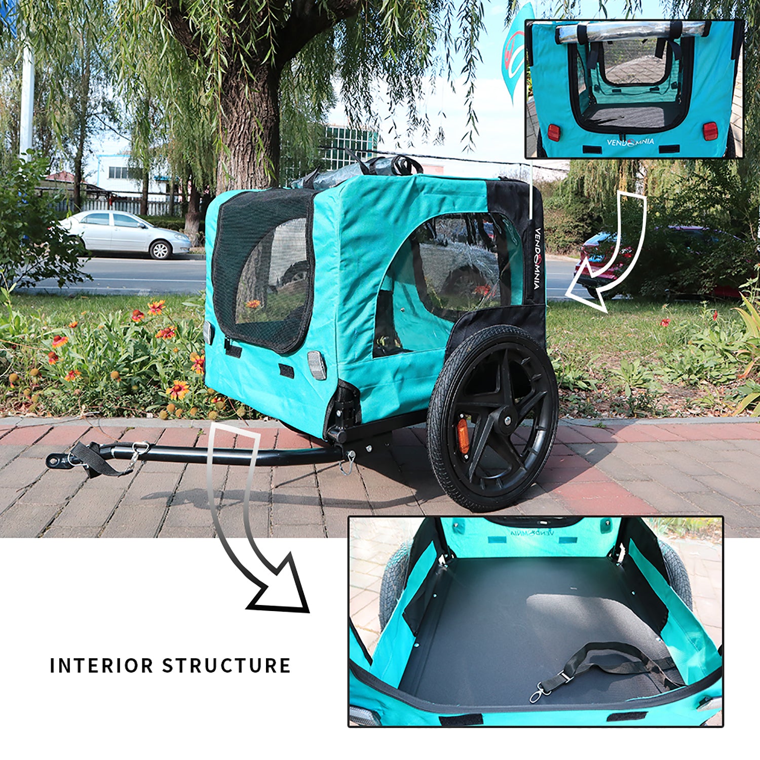 Light Green Foldable Pet Jogging Stroller Dog Carriers Bicycle Trailer Pet Dog Cat Bike Trailer Light Blue Oxford Fabric Metal