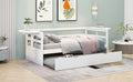 Twin Size Daybed With Trundle And Foldable Shelves On Both Sides,White White Pine