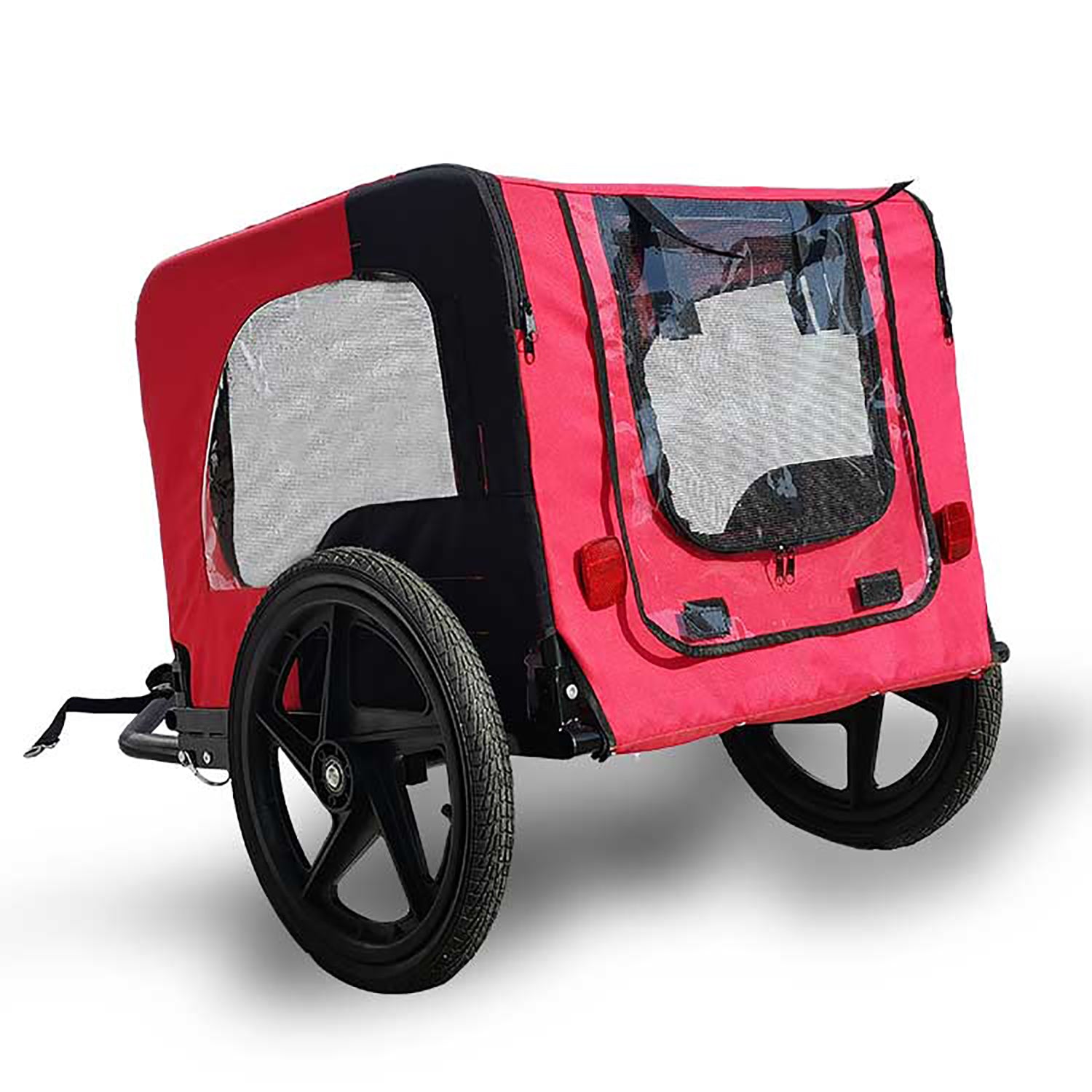 Bicycle Trailer For Pets Outdoor Foldable Red Color Dog Trailer With Reflectors And Safty Flag Red Oxford Fabric Steel