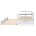Twin Size Daybed With Trundle And Foldable Shelves On Both Sides,White White Pine