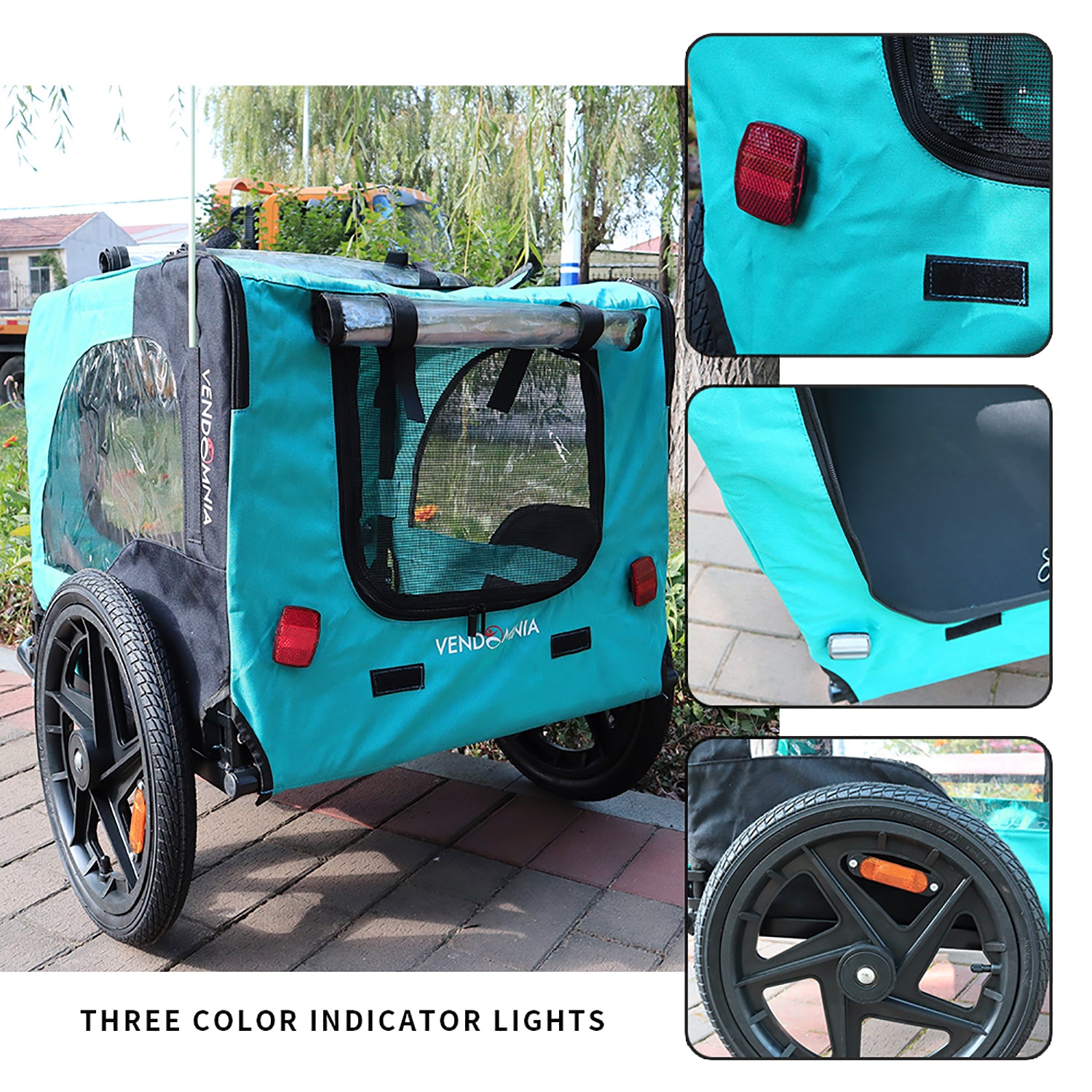 Light Green Foldable Pet Jogging Stroller Dog Carriers Bicycle Trailer Pet Dog Cat Bike Trailer Light Blue Oxford Fabric Metal