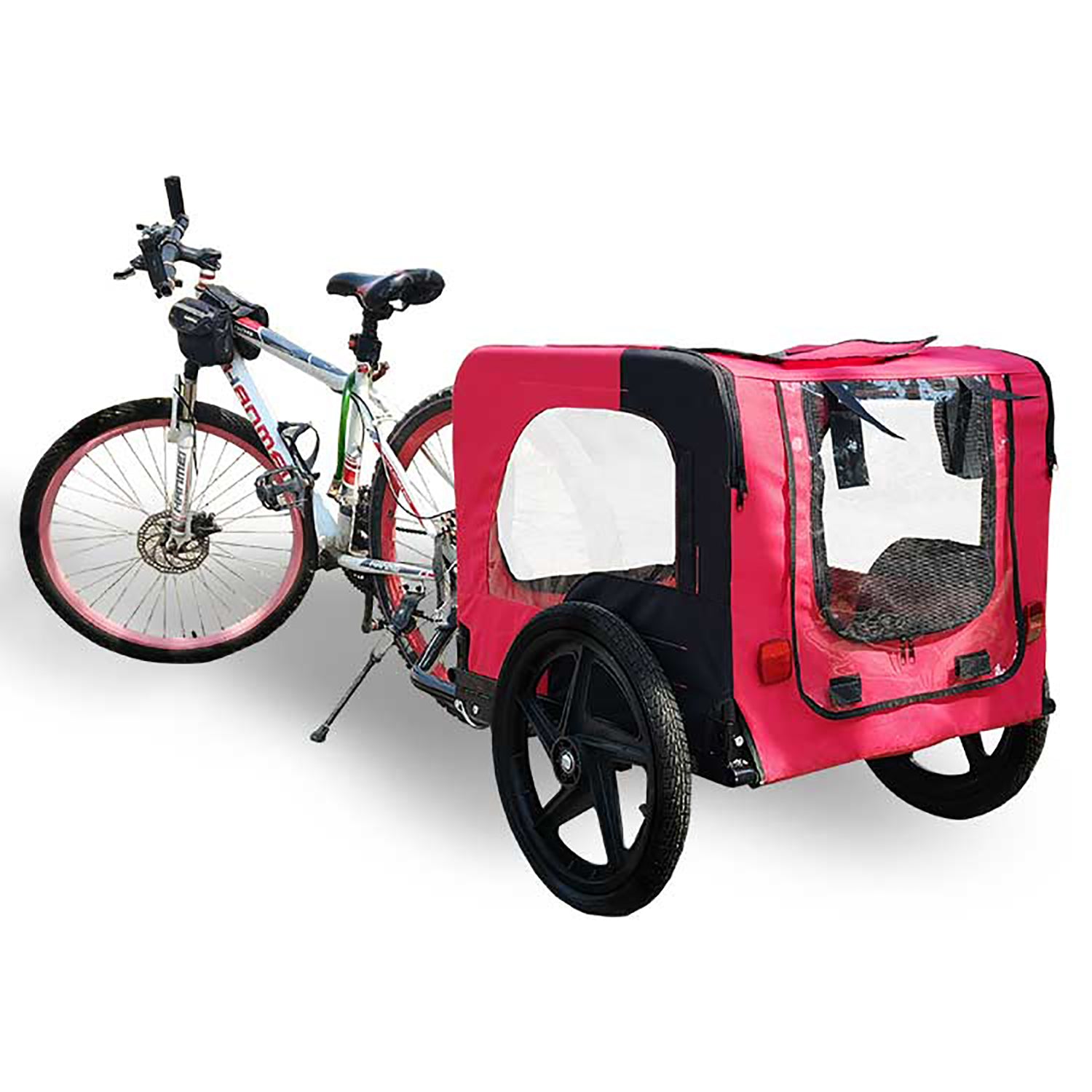 Bicycle Trailer For Pets Outdoor Foldable Red Color Dog Trailer With Reflectors And Safty Flag Red Oxford Fabric Steel