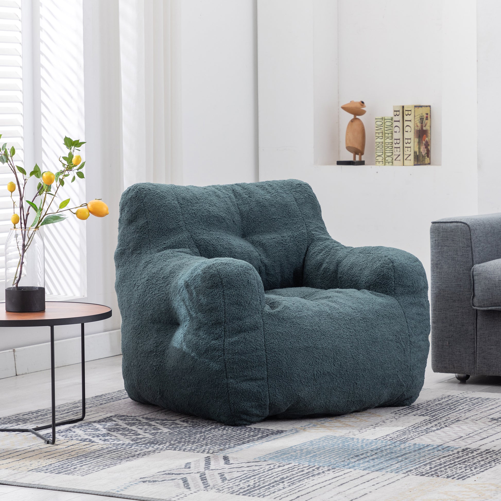 010 Soft Teddy Fabric Tufted Foam Bean Bag Chair With Teddy Fabric Green Green Primary Living Space Soft Modern Foam Teddy