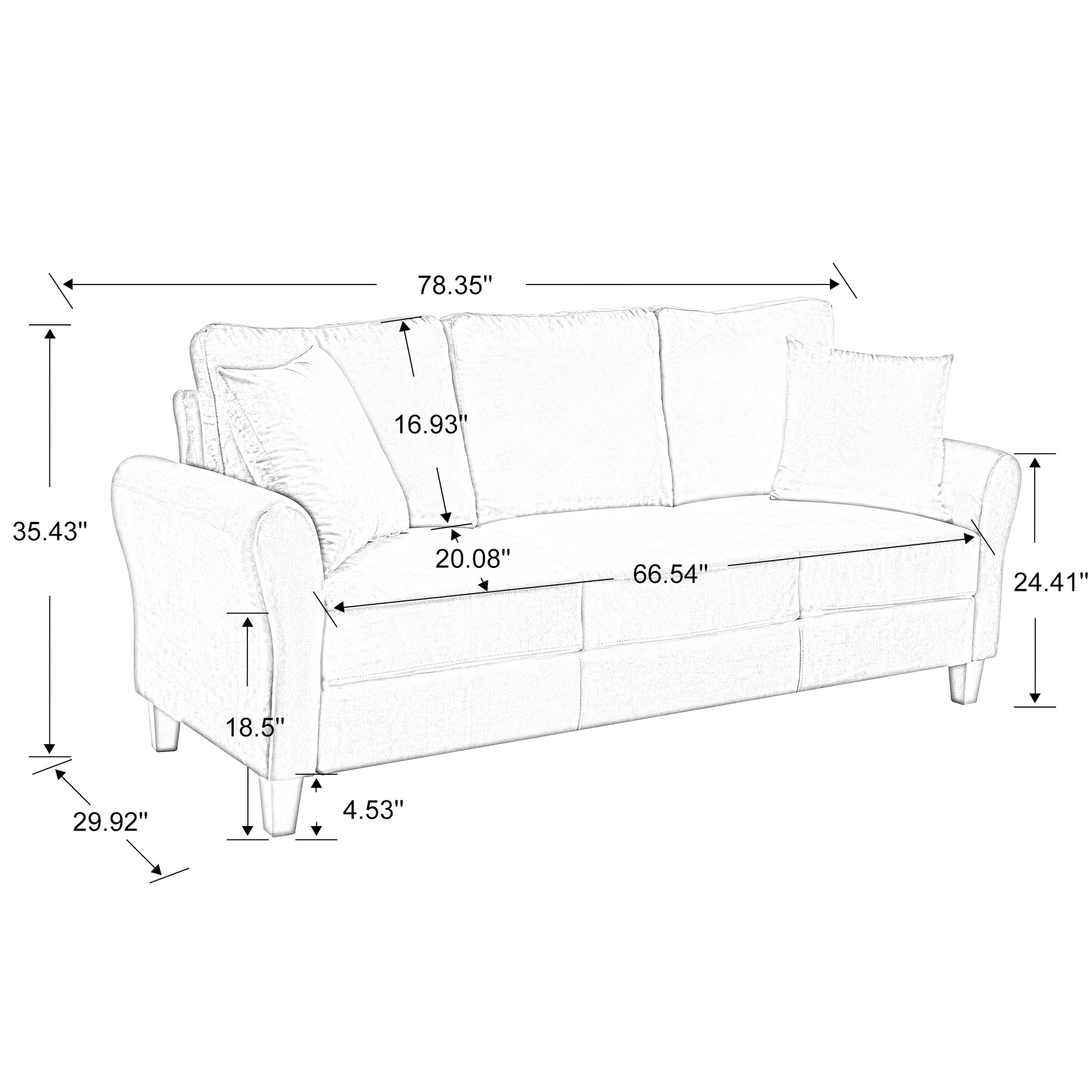 Modern Velvet Couch With 2 Pillow, 78 Inch Width Living Room Furniture, 3 Seater Sofa With Plastic Legs Gray Velvet