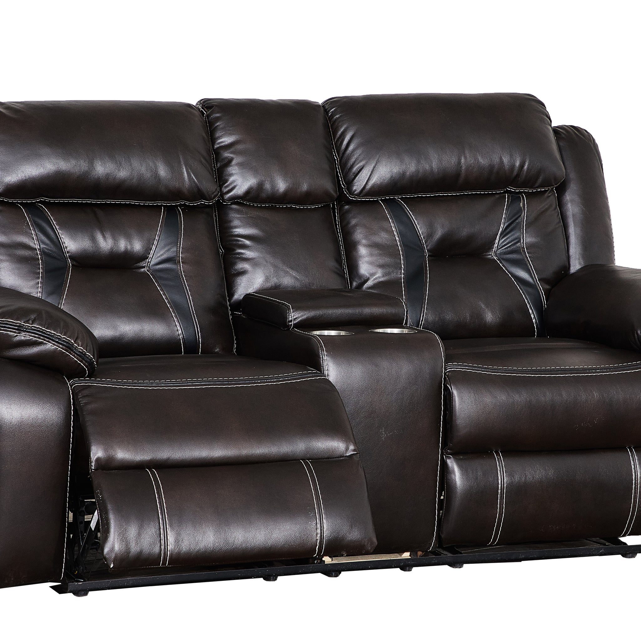 Reclining Upholstered Manual Puller In Faux Leather, Brown 72.83*38.58*40.16 Brown Dining Room Soft Modern Leather 2 Seat