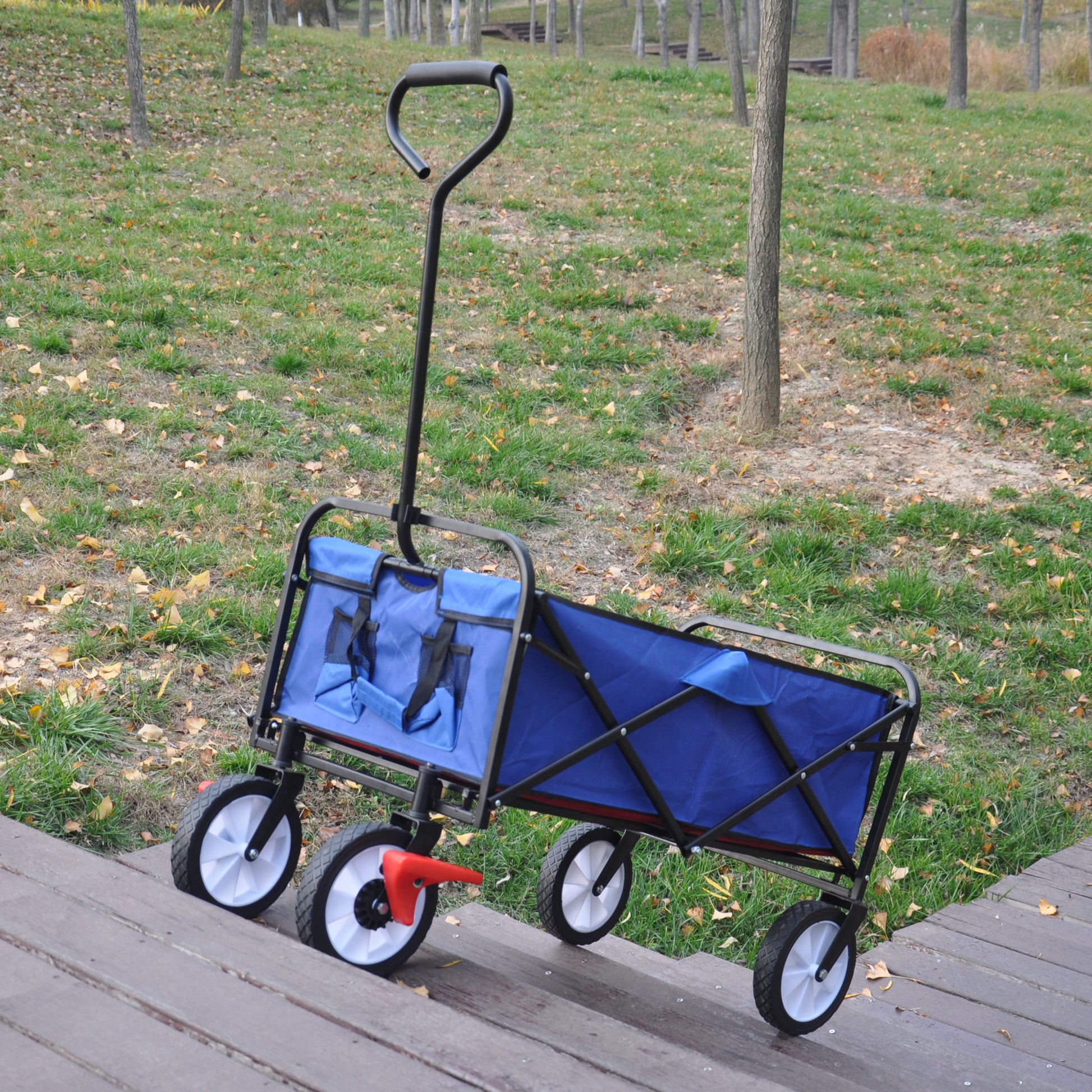 Folding Wagon Garden Shopping Beach Cart Blue Blue Metal