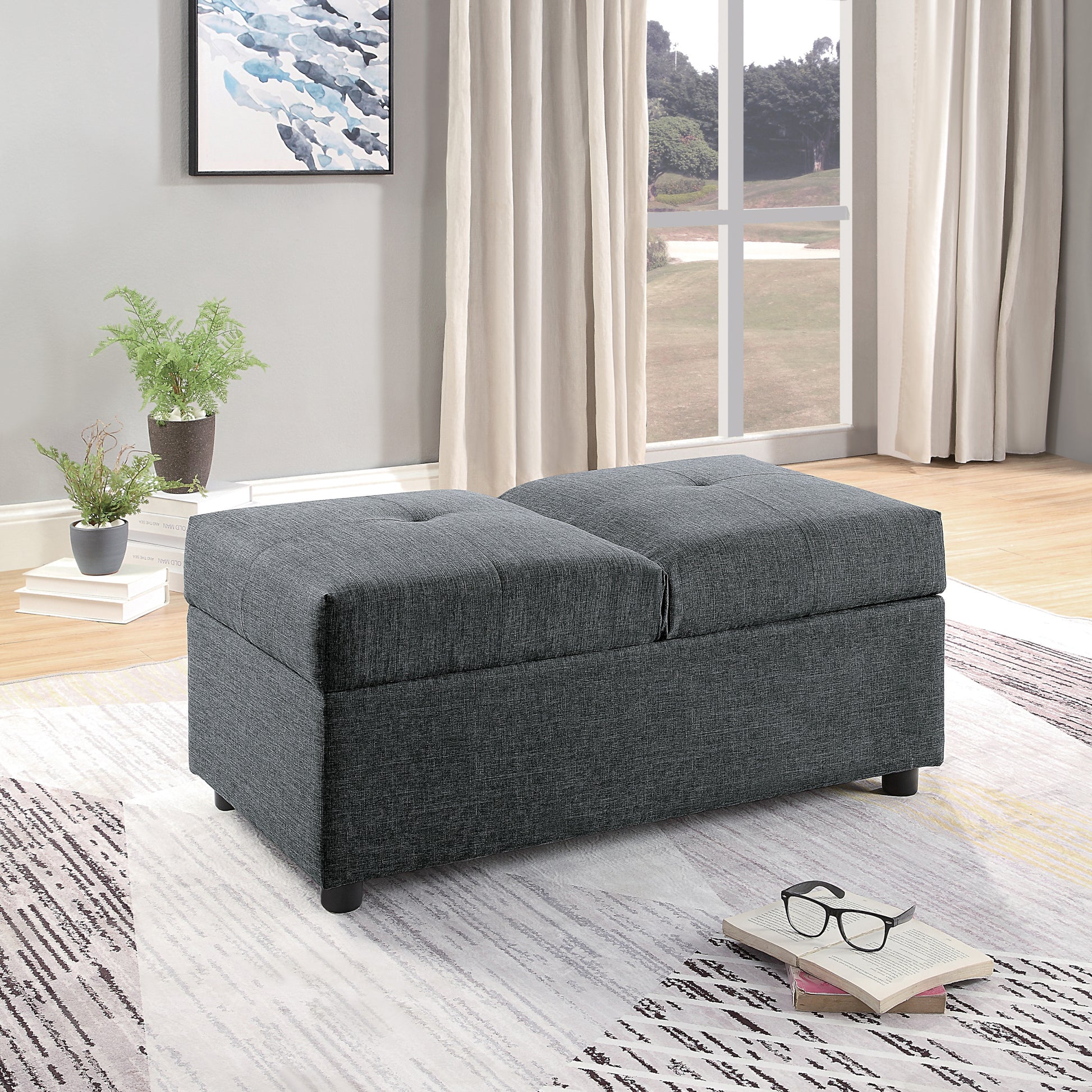 Gray Color Stylish 1Pc Storage Ottoman Convertible Chair Foam Cushioned Fabric Upholstered Solid Wood Plywood Frame Living Room Furniture Gray Wood Primary Living Space Grey Modern Rectangle With Storage Solid Wood