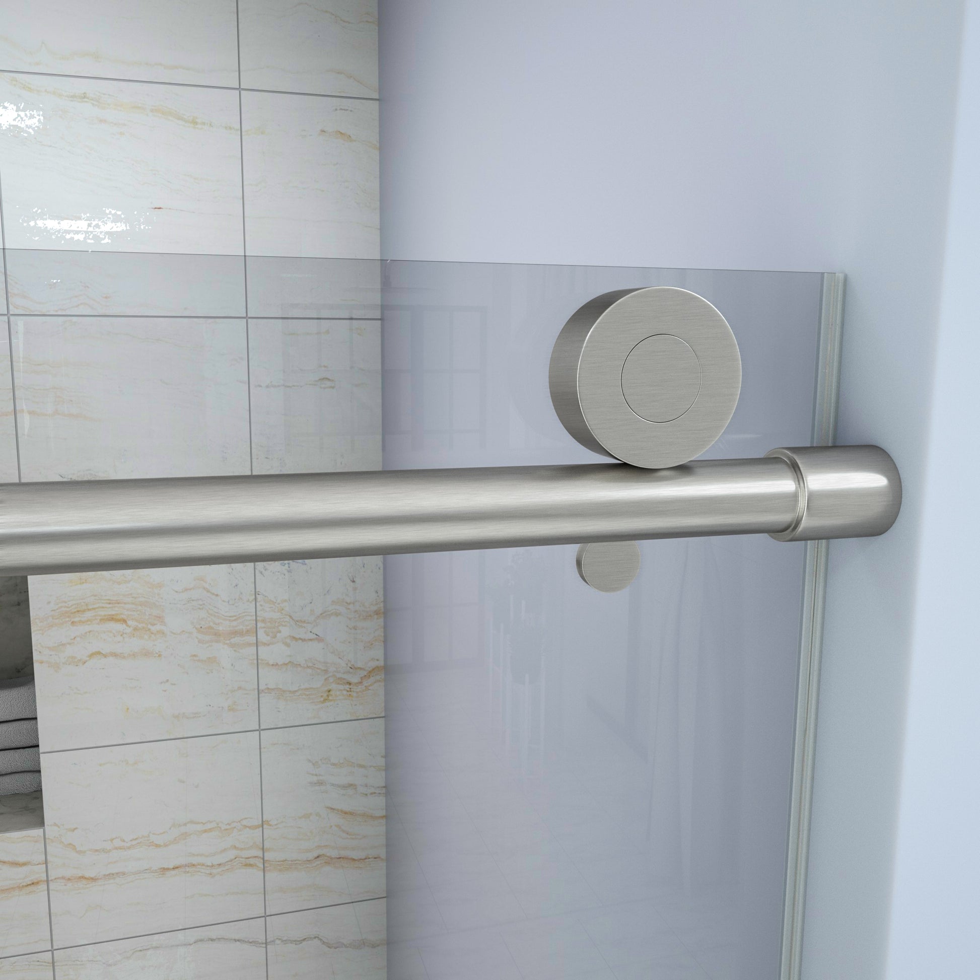 Shower Door 48" W X 76"H Single Sliding Bypass Shower Enclosure,Brushed Nickel Brushed Nickel Glass