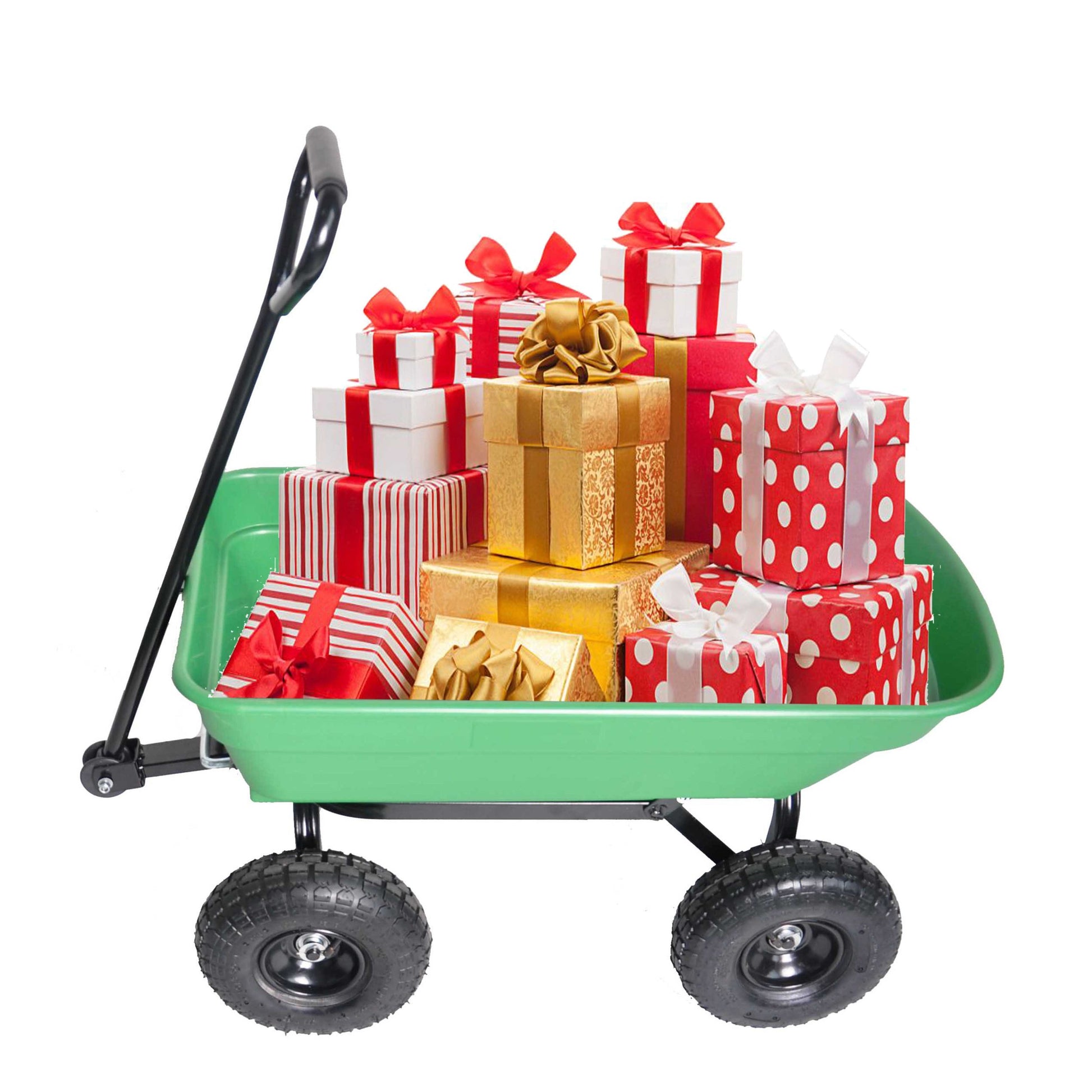 Folding Car Poly Garden Dump Truck With Steel Frame, 10 Inches. Pneumatic Tire, 300 Lb Capacity Body 55L Green Grass Green Metal