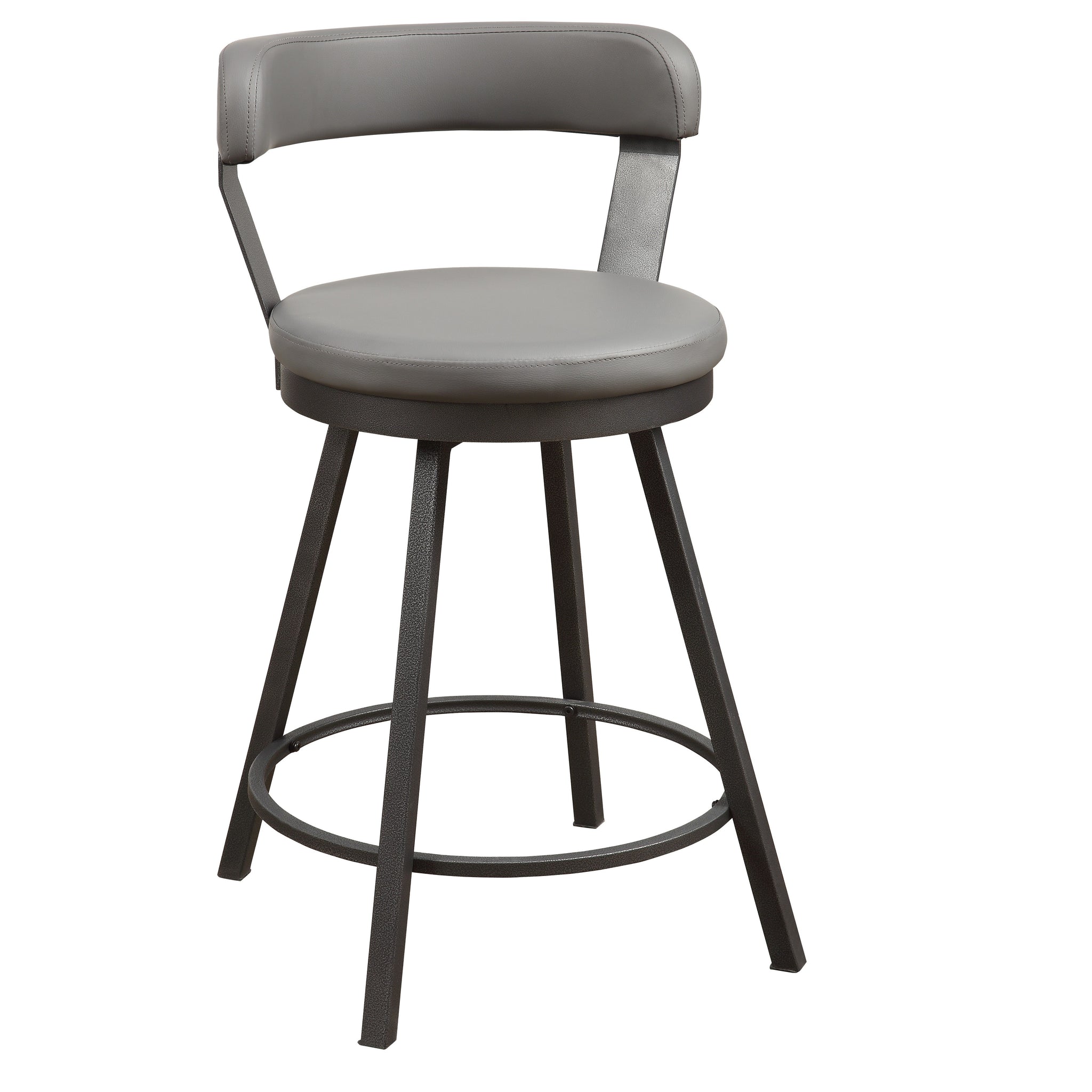 Metal Base 24 Inch Counter Height Chairs Set Of 2Pc Gray Seat 360 Degree Swivel Faux Leather Upholstered Dining Room Furniture Gray Dining Room Casual Metal