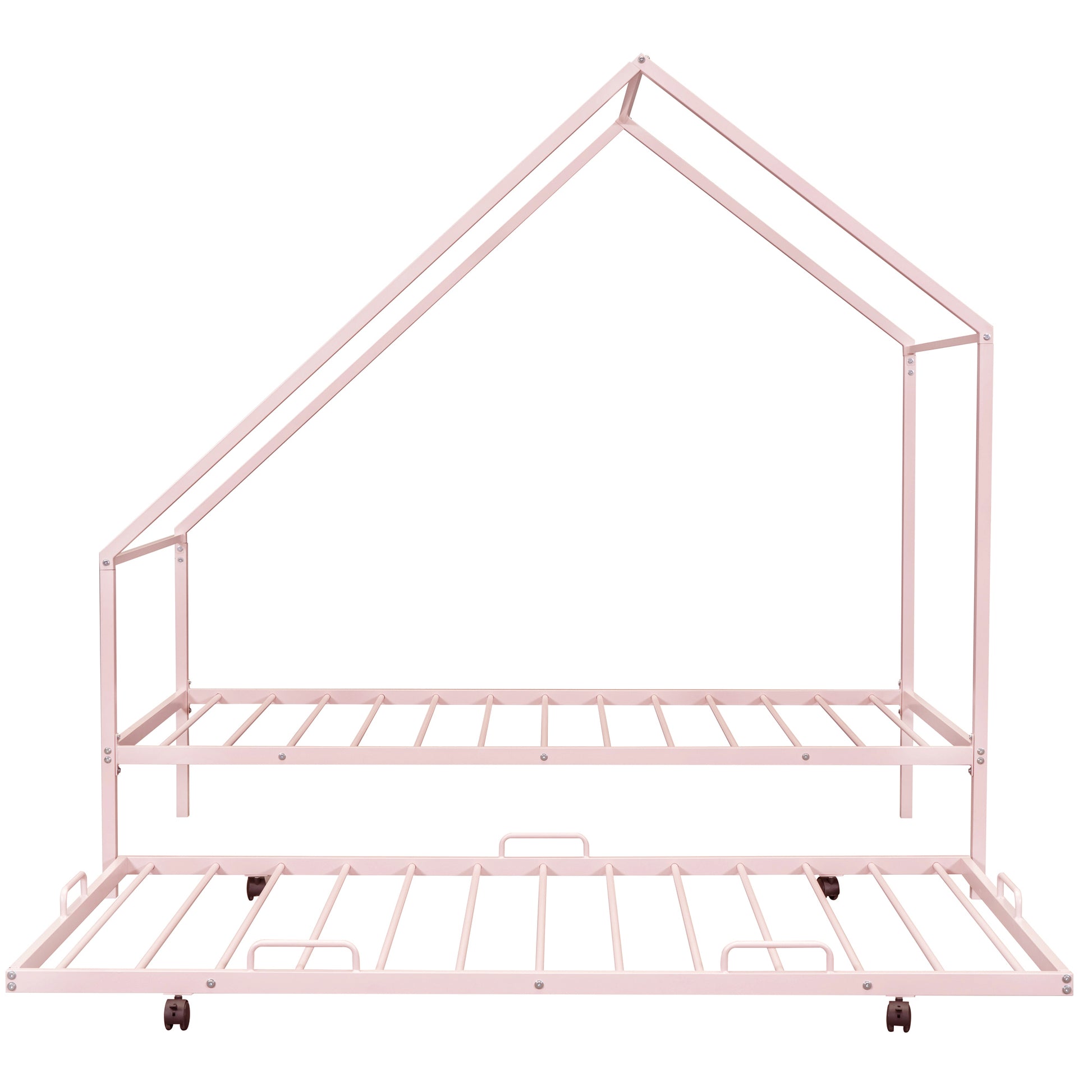 Metal House Bed With Trundle, Twin Size House Bed Pink Pink Metal