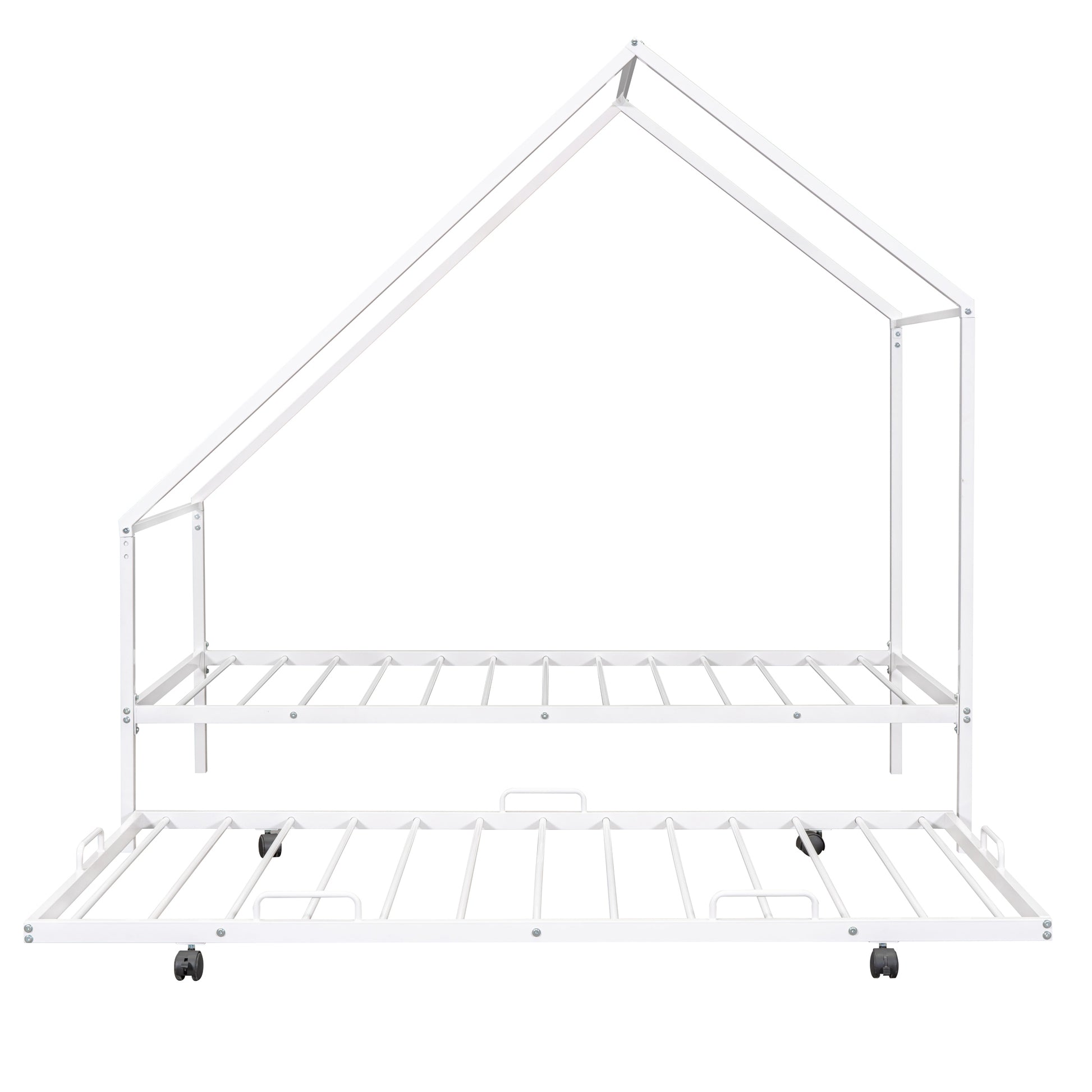 Metal House Bed With Trundle, Twin Size House Bed White White Metal