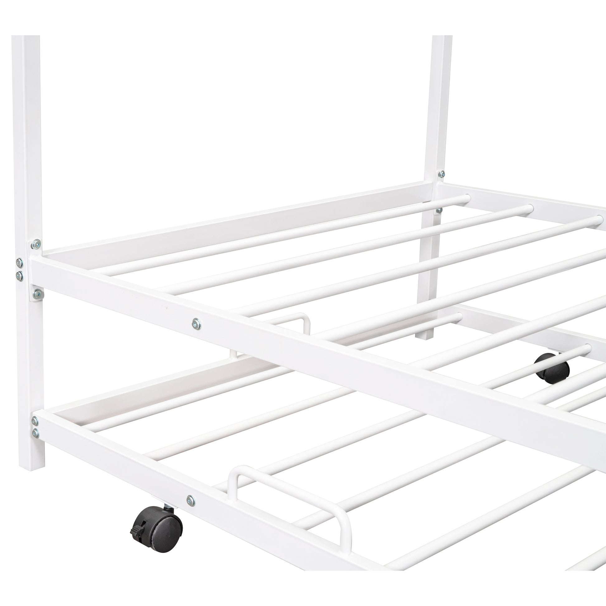 Metal House Bed With Trundle, Twin Size House Bed White White Metal
