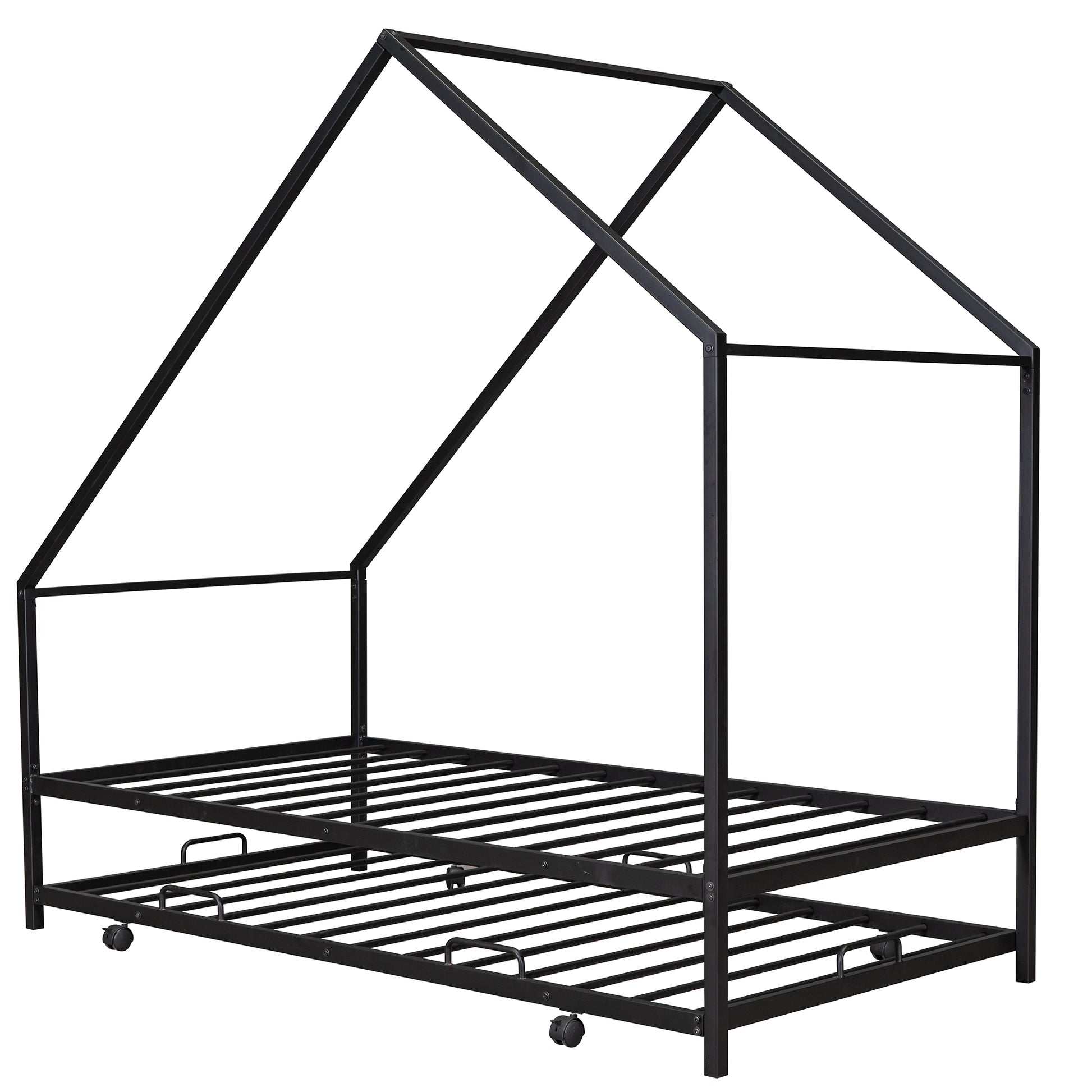 Metal House Bed With Trundle, Twin Size House Bed Black Black Metal