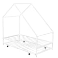 Metal House Bed With Trundle, Twin Size House Bed White White Metal