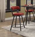 Metal Base 24 Inch Counter Height Chairs Set Of 2Pc Red Seat 360 Degree Swivel Faux Leather Upholstered Dining Room Furniture Red Dining Room Casual Metal
