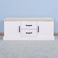 Wooden Entryway Shoe Cabinet With 2 Drawers And 2 Doors Living Room Storage Bench With White Cushion White Mdf