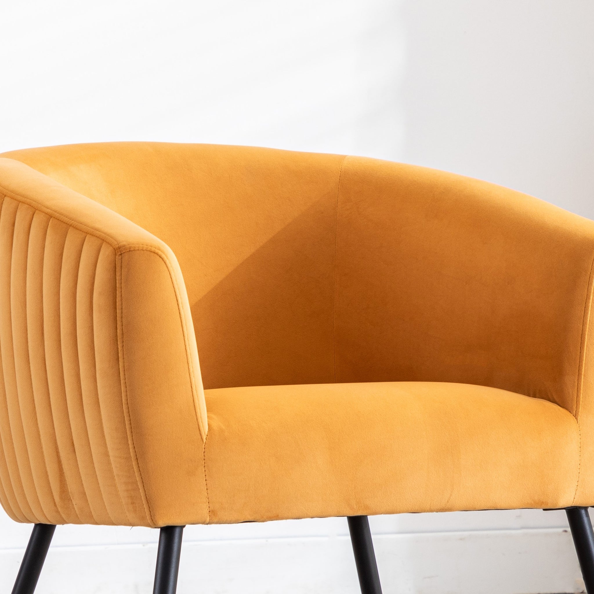 Luxurious Design 1Pc Accent Chair Yellowish Orange Velvet Clean Line Design Fabric Upholstered Black Metal Legs Stylish Living Room Furniture Yellow Primary Living Space Modern Fabric