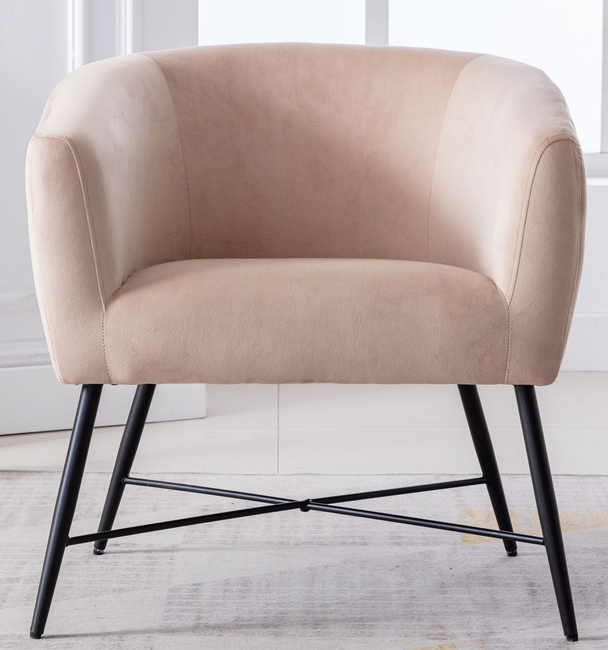 Luxurious Design 1Pc Accent Chair Beige Velvet Clean Line Design Fabric Upholstered Metal Legs Stylish Living Room Furniture Beige Primary Living Space Modern Fabric