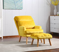 Soft Comfortable 1Pc Accent Click Clack Chair With Ottoman Yellow Fabric Upholstered Oak Finish Legs Living Room Furniture Yellow Primary Living Space Modern Fabric