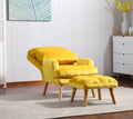 Soft Comfortable 1Pc Accent Click Clack Chair With Ottoman Yellow Fabric Upholstered Oak Finish Legs Living Room Furniture Yellow Primary Living Space Modern Fabric