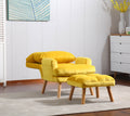 Soft Comfortable 1Pc Accent Click Clack Chair With Ottoman Yellow Fabric Upholstered Oak Finish Legs Living Room Furniture Yellow Primary Living Space Modern Fabric