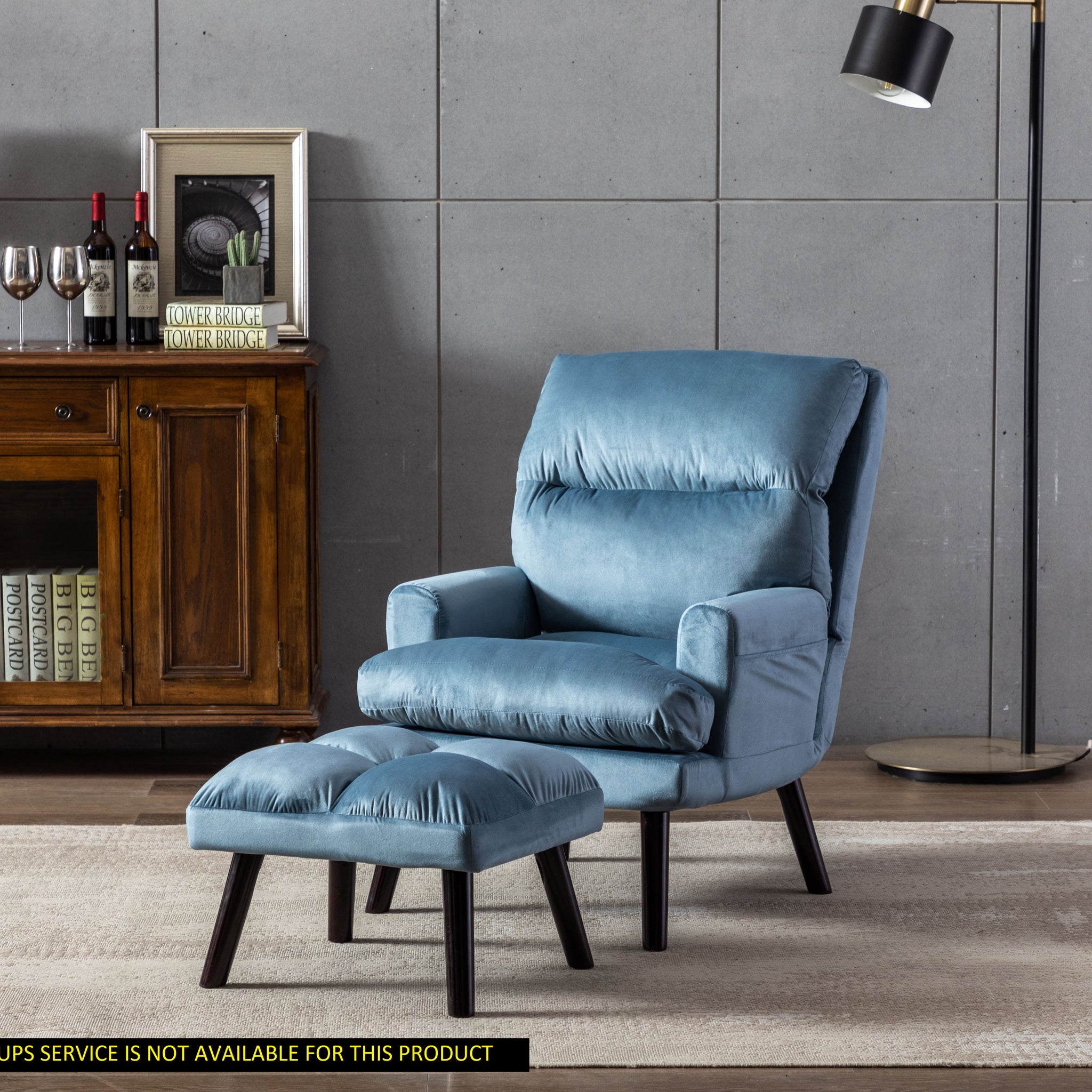 Soft Comfortable 1Pc Accent Click Clack Chair With Ottoman Light Blue Fabric Upholstered Black Finish Legs Living Room Furniture Light Blue Primary Living Space Modern Fabric