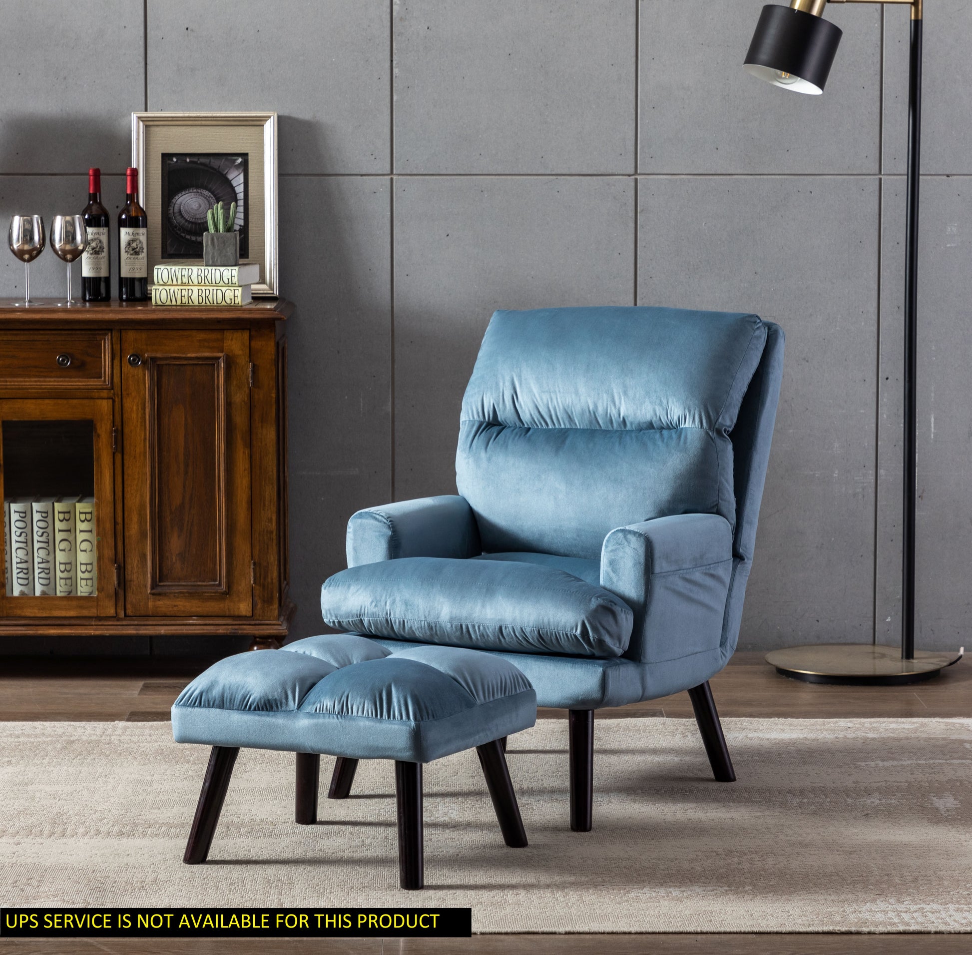 Soft Comfortable 1Pc Accent Click Clack Chair With Ottoman Light Blue Fabric Upholstered Black Finish Legs Living Room Furniture Light Blue Primary Living Space Modern Fabric