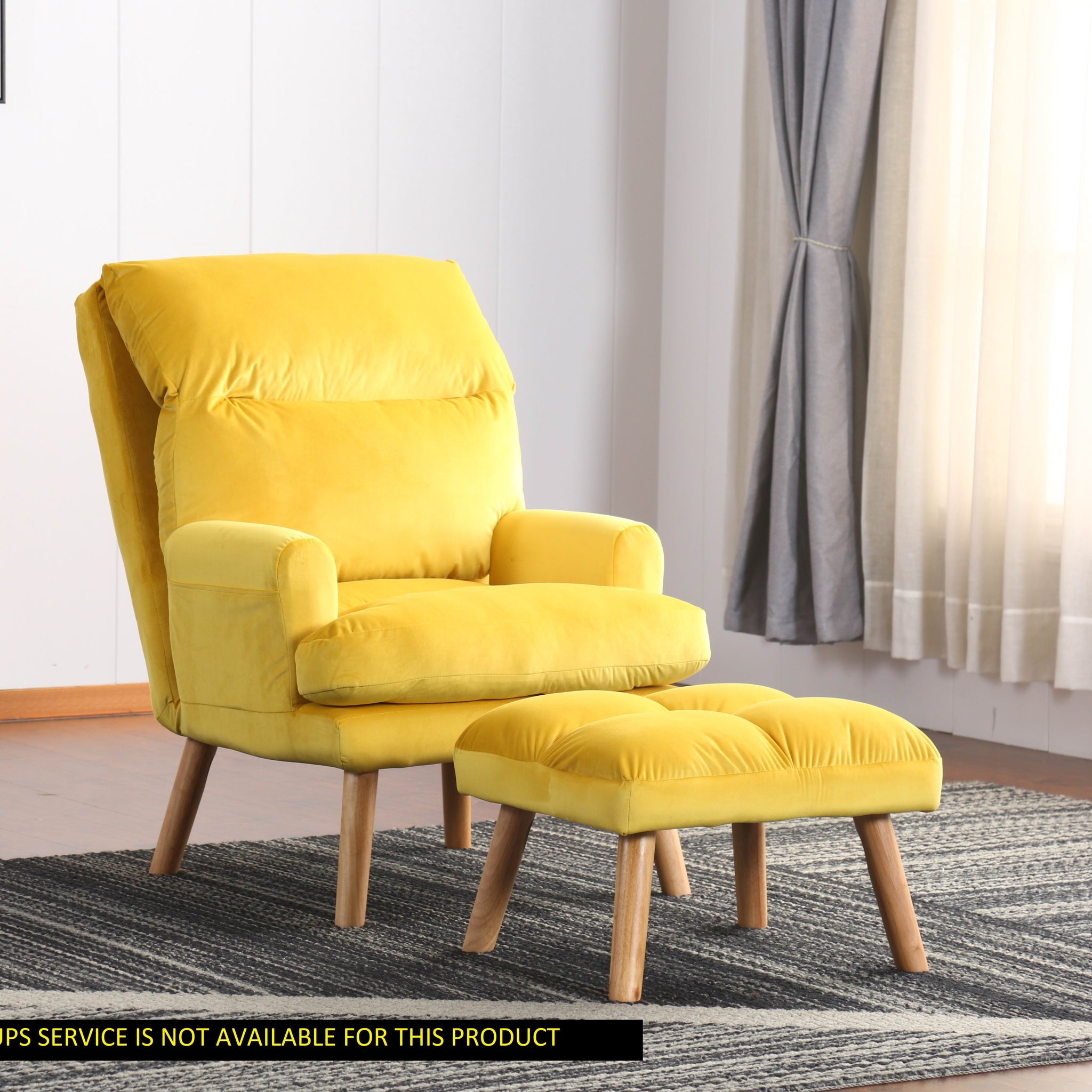 Soft Comfortable 1Pc Accent Click Clack Chair With Ottoman Yellow Fabric Upholstered Oak Finish Legs Living Room Furniture Yellow Primary Living Space Modern Fabric