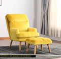 Soft Comfortable 1Pc Accent Click Clack Chair With Ottoman Yellow Fabric Upholstered Oak Finish Legs Living Room Furniture Yellow Primary Living Space Modern Fabric