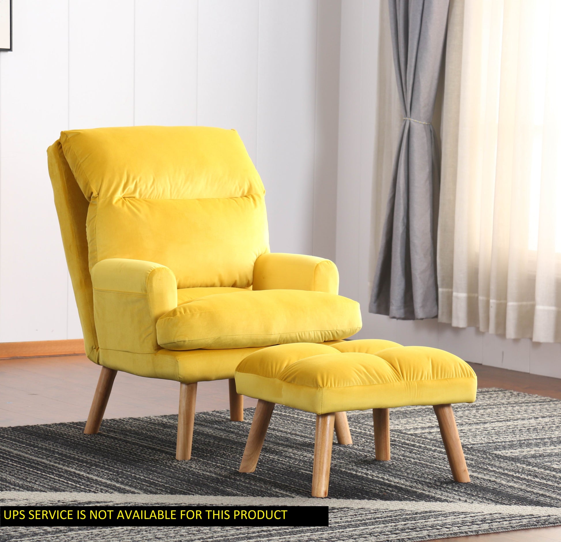 Soft Comfortable 1Pc Accent Click Clack Chair With Ottoman Yellow Fabric Upholstered Oak Finish Legs Living Room Furniture Yellow Primary Living Space Modern Fabric