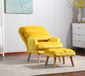 Soft Comfortable 1Pc Accent Click Clack Chair With Ottoman Yellow Fabric Upholstered Oak Finish Legs Living Room Furniture Yellow Primary Living Space Modern Fabric