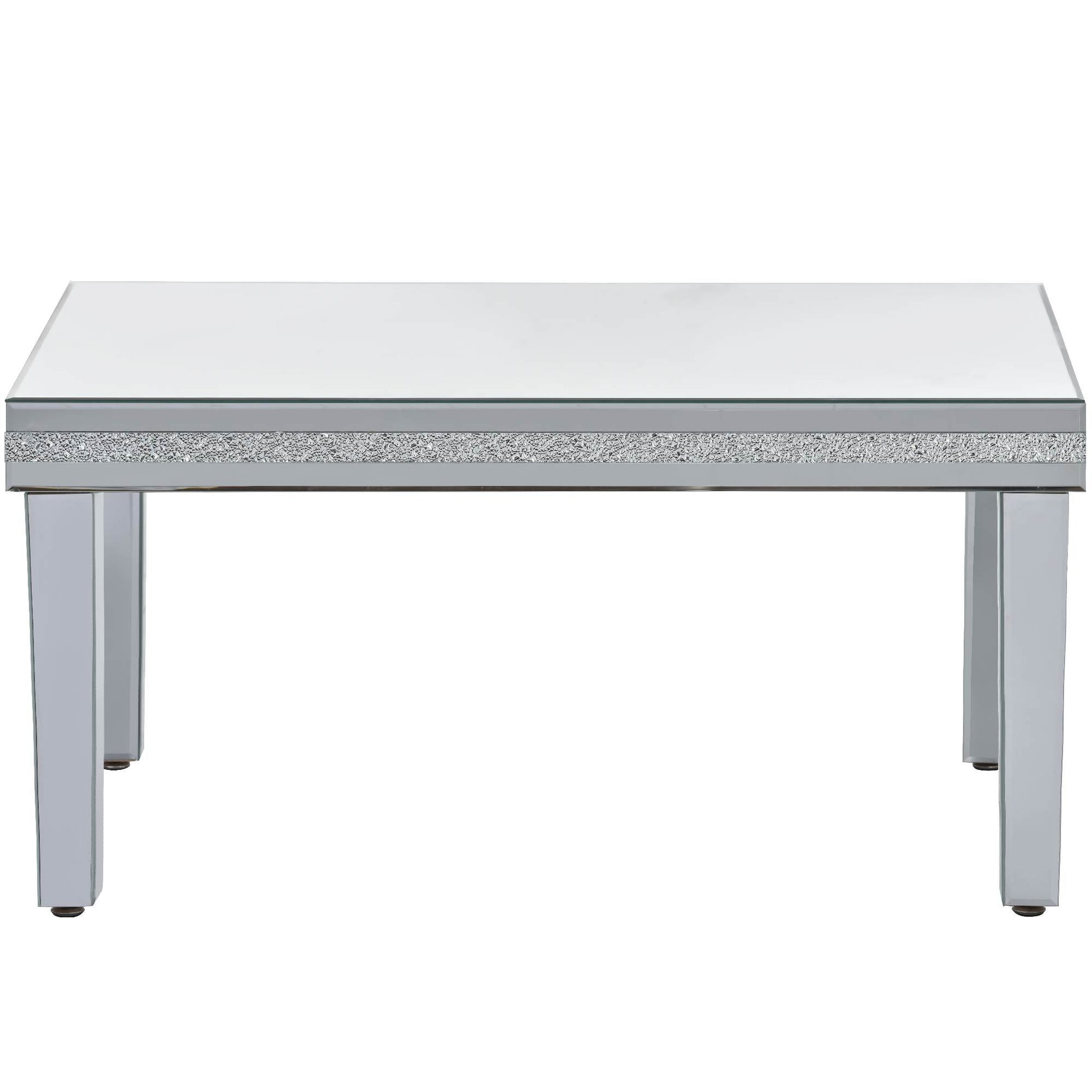 Fashionable Modern Glass Mirrored Coffee Table, Easy Assembly Cocktail Table With Crystal Design And Adjustable Height Legs, Silver Silver Glass