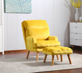 Soft Comfortable 1Pc Accent Click Clack Chair With Ottoman Yellow Fabric Upholstered Oak Finish Legs Living Room Furniture Yellow Primary Living Space Modern Fabric