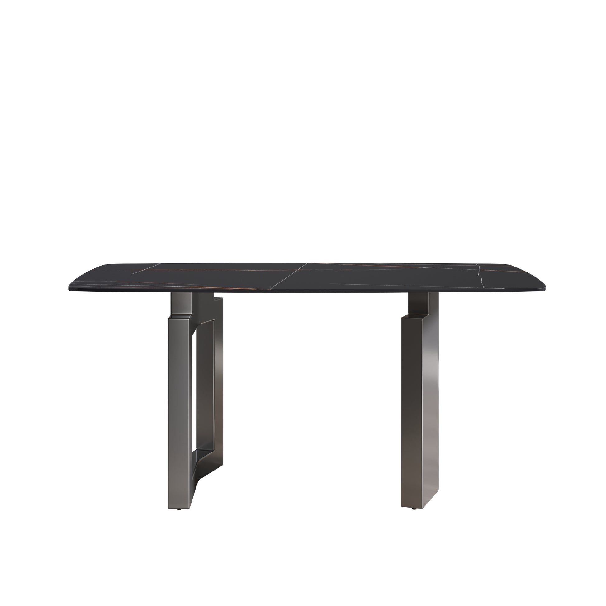 63"Modern Artificial Stone Black Curved Black Metal Leg Dining Table 6 People Black Metal Sintered Stone