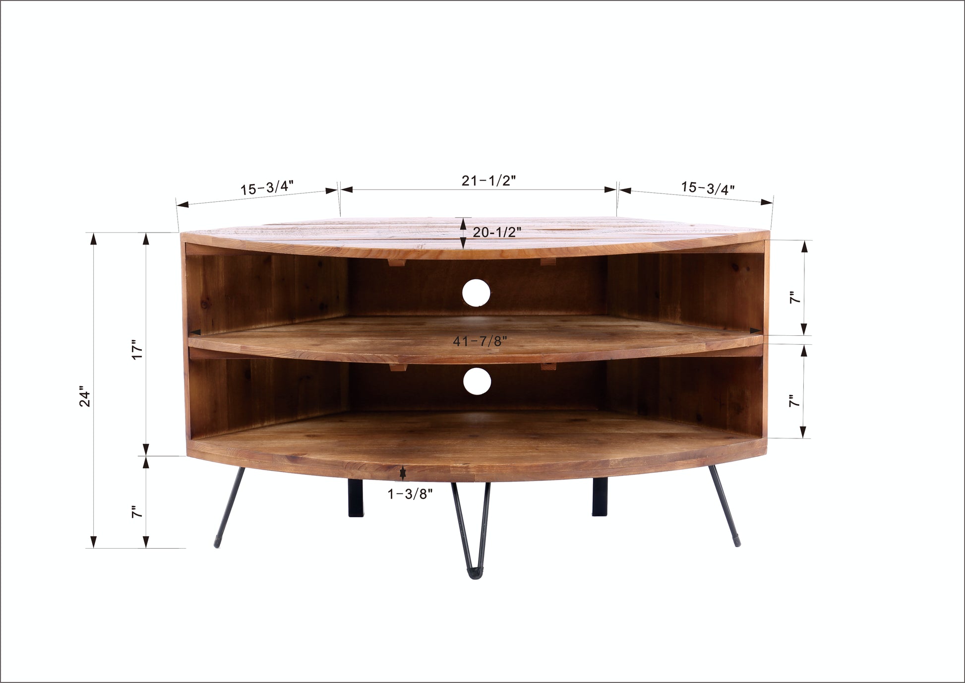 Fan Shape Reclaimed Wood Corner Media Table For Living Room Wise Use Your Space Natural Solid Wood