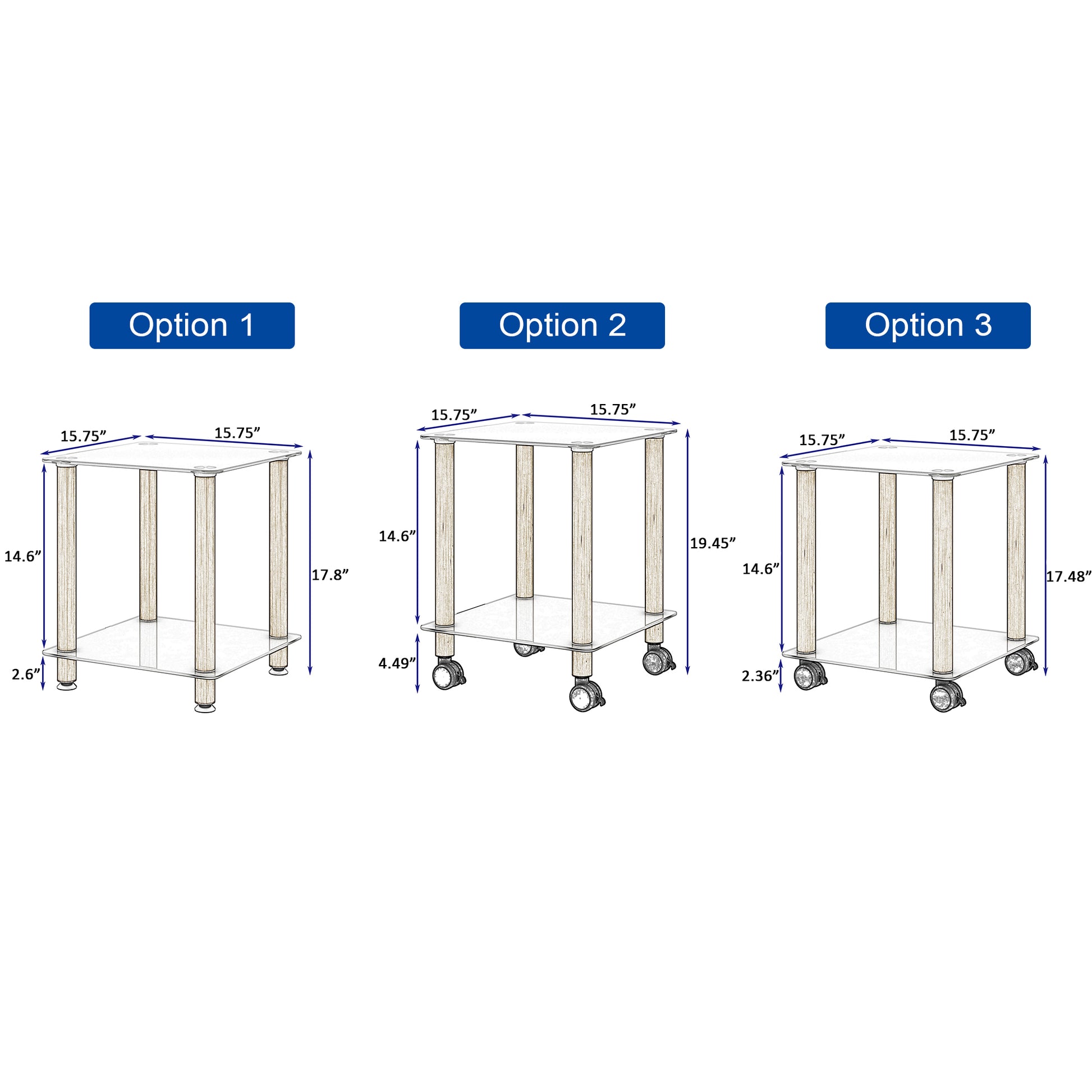 2 Piece White Oak Side Table2 Tier Space End Table ,Modern Night Stand, Sofa Table, Side Table With Storage Shelve White Glass