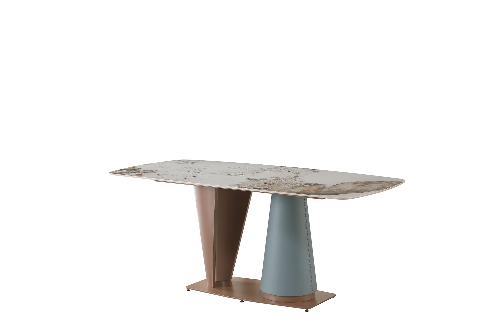 71" Pandora Color Sintered Stone Dining Table With 6 Pcs Chairs Beige Brown Carbon Steel Sintered Stone