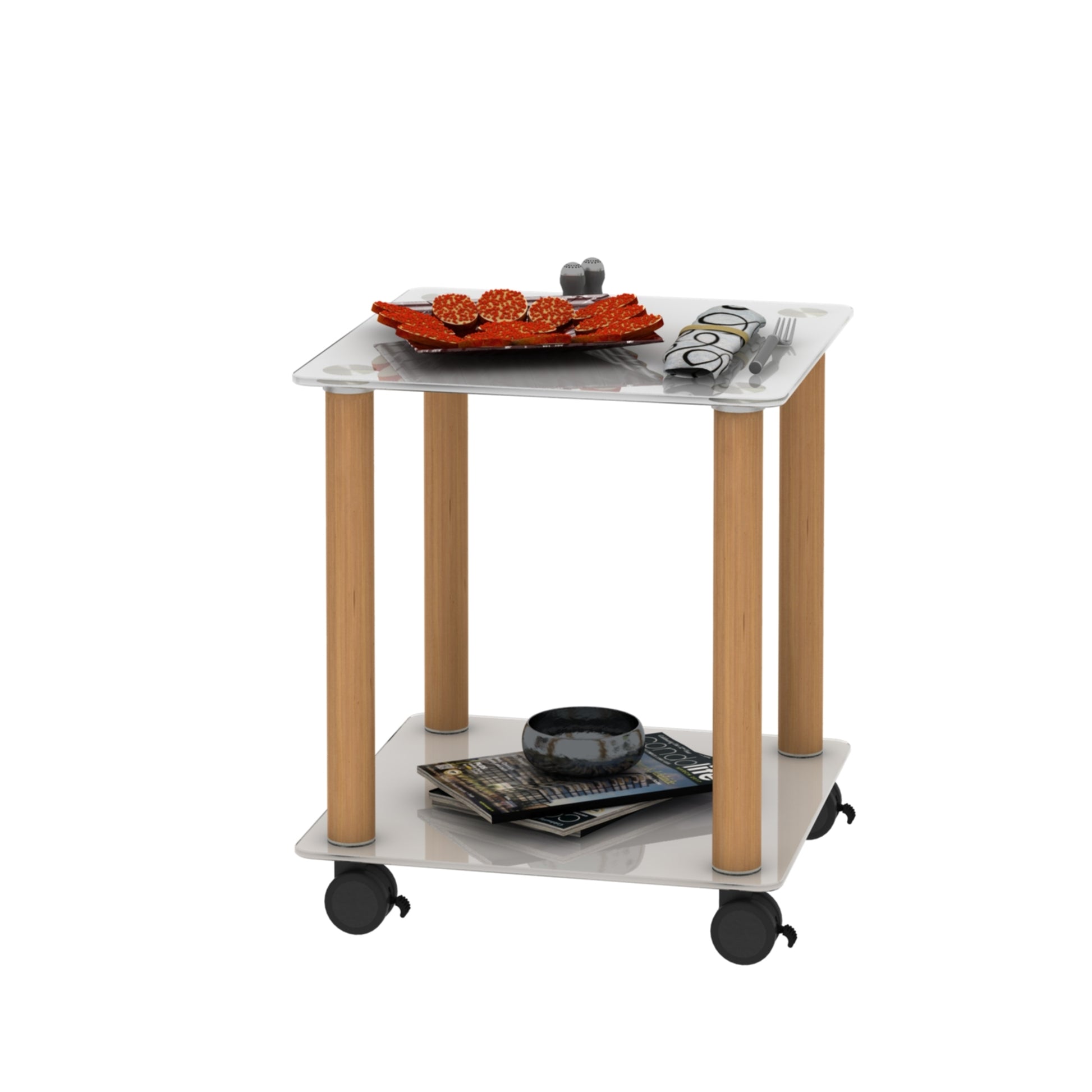 2 Piece White Oak Side Table2 Tier Space End Table ,Modern Night Stand, Sofa Table, Side Table With Storage Shelve White Glass